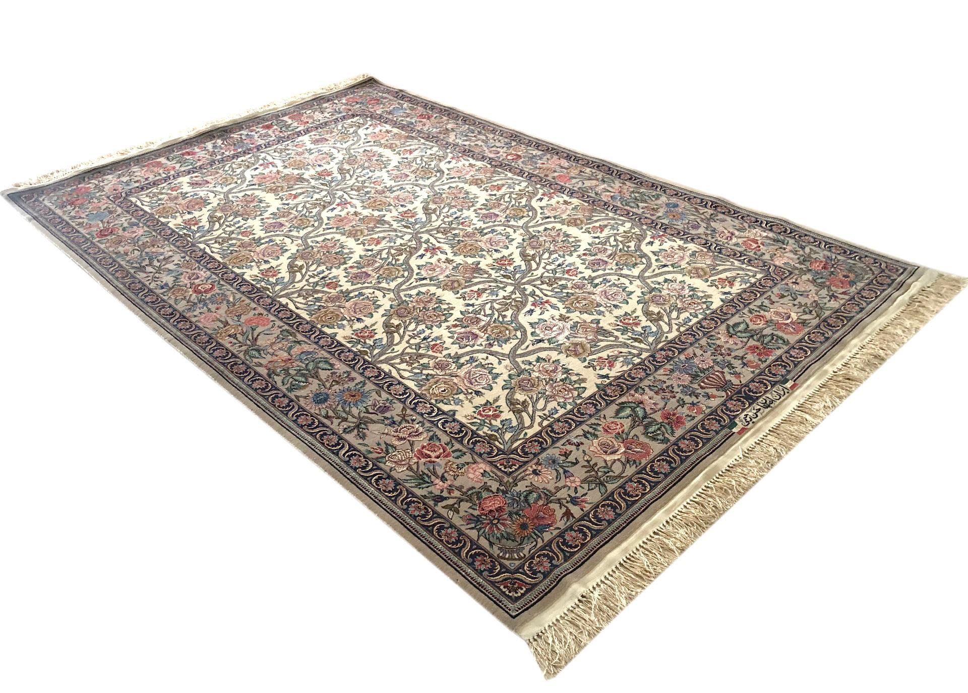 Persian Hand Knotted All-Over Floral Silk Isfahan Rug 5