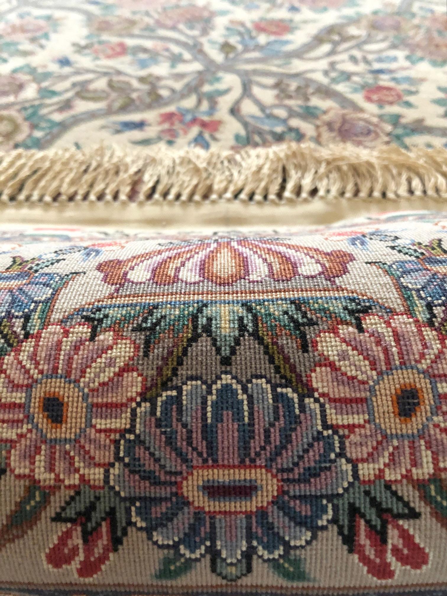 Persian Hand Knotted All-Over Floral Silk Isfahan Rug 6