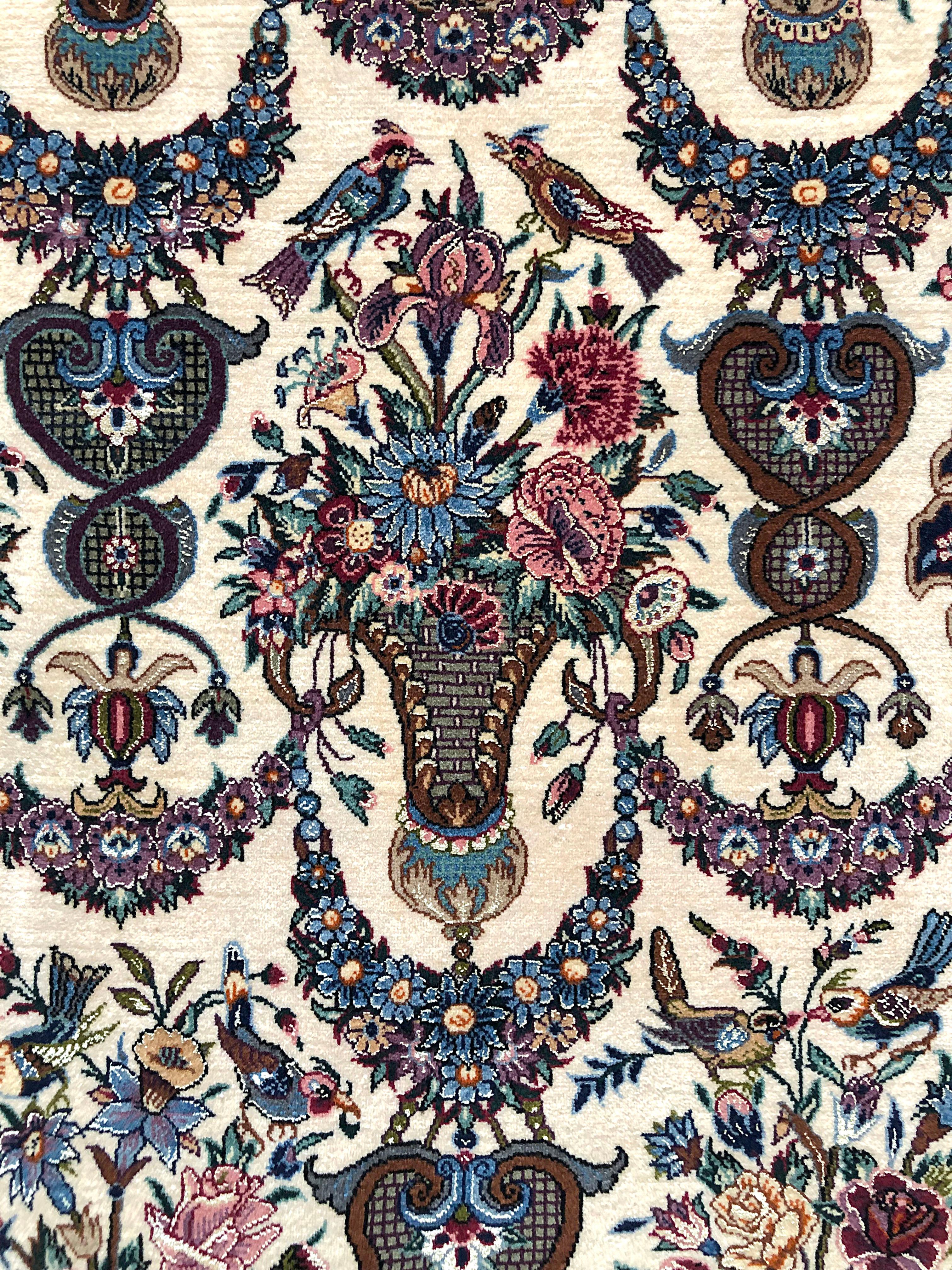 Hand-Knotted Persian Hand Knotted All-Over Floral Silk Isfahan Rug For Sale