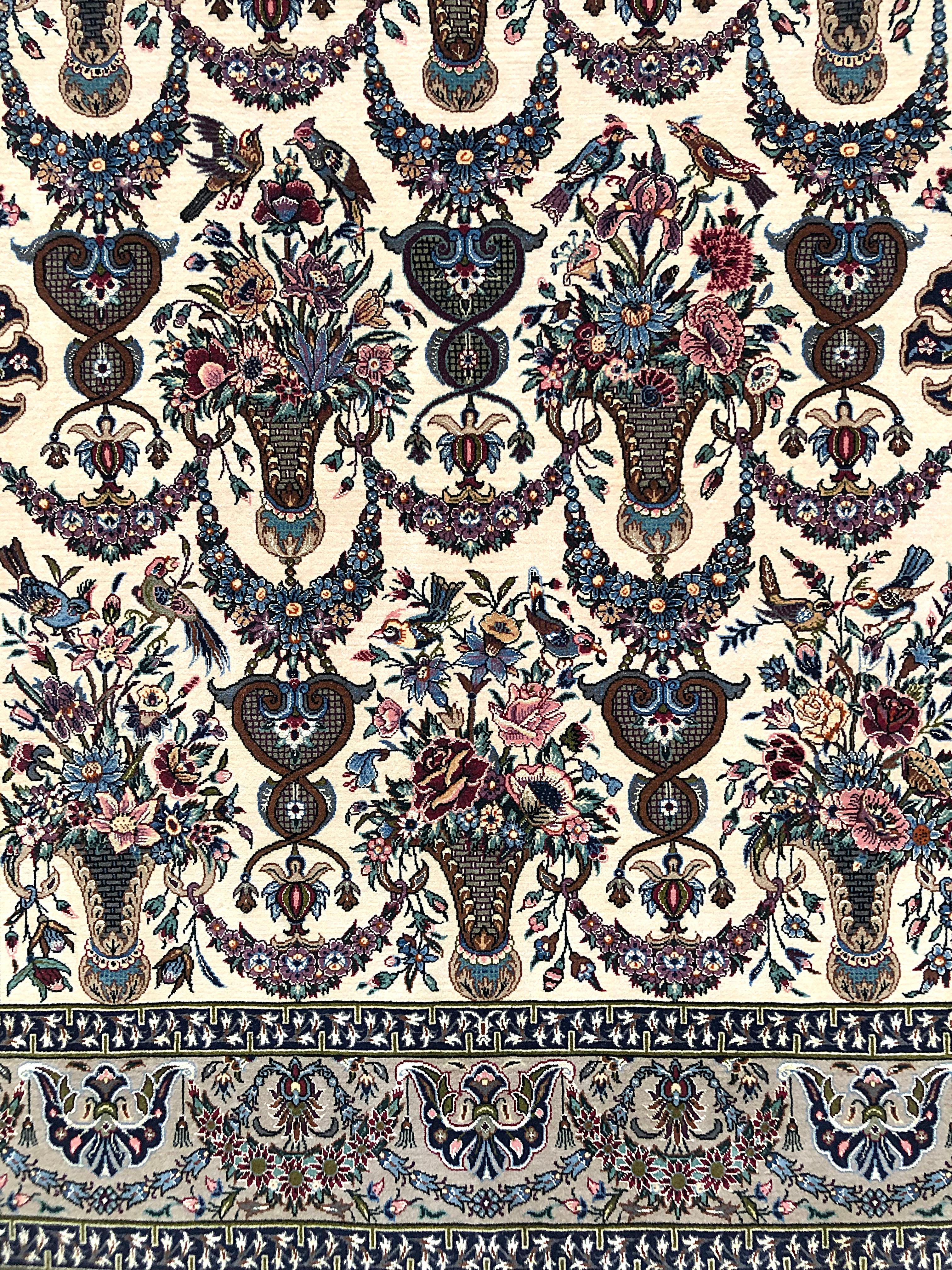 Contemporary Persian Hand Knotted All-Over Floral Silk Isfahan Rug For Sale