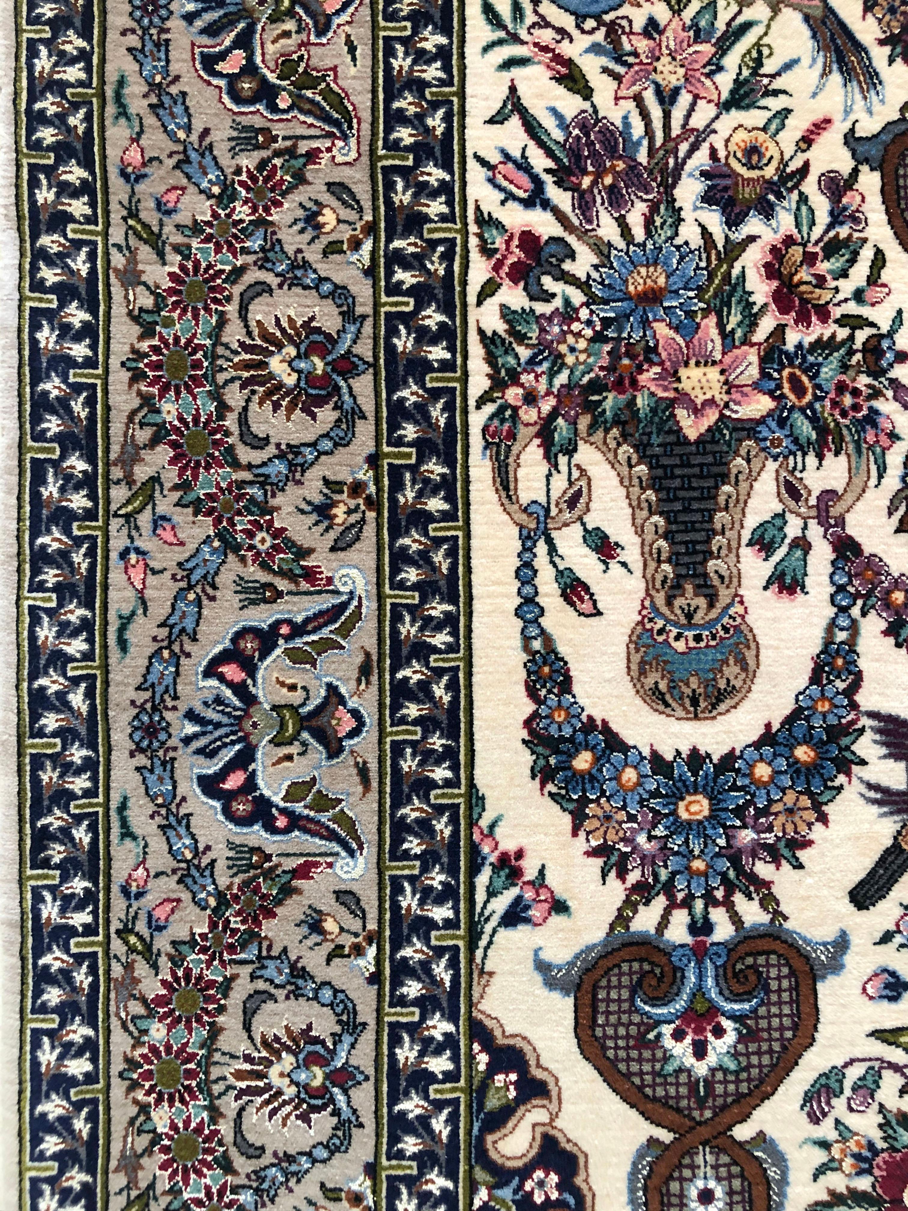 Wool Persian Hand Knotted All-Over Floral Silk Isfahan Rug For Sale
