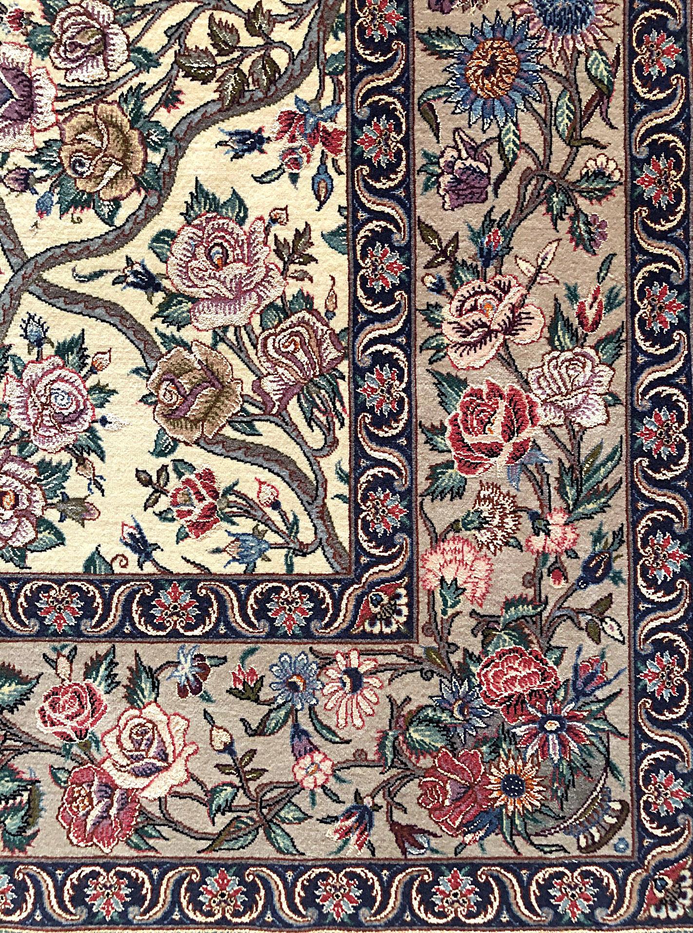 Hand-Knotted Persian Hand Knotted All-Over Floral Silk Isfahan Rug