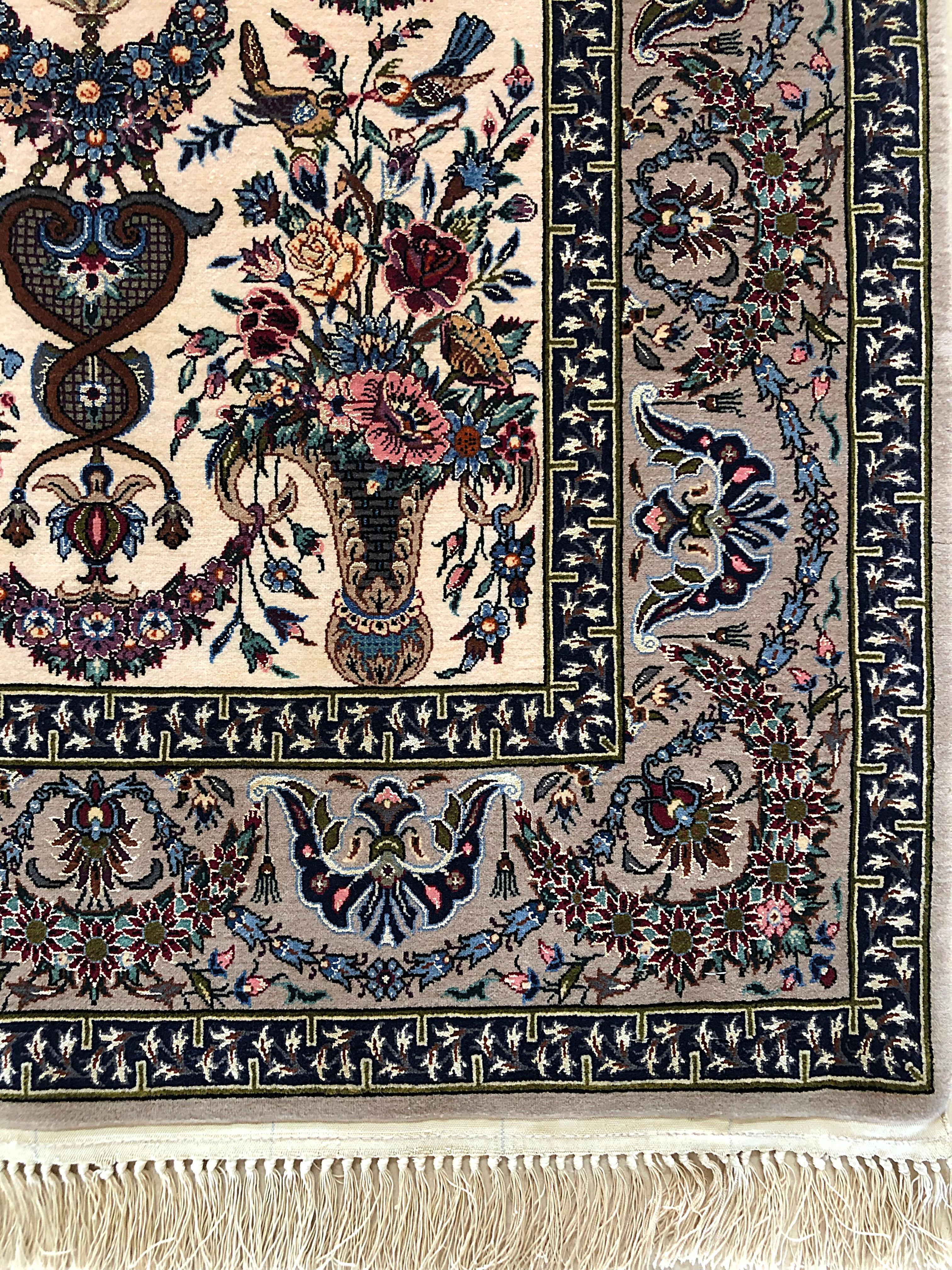 Persian Hand Knotted All-Over Floral Silk Isfahan Rug For Sale 2
