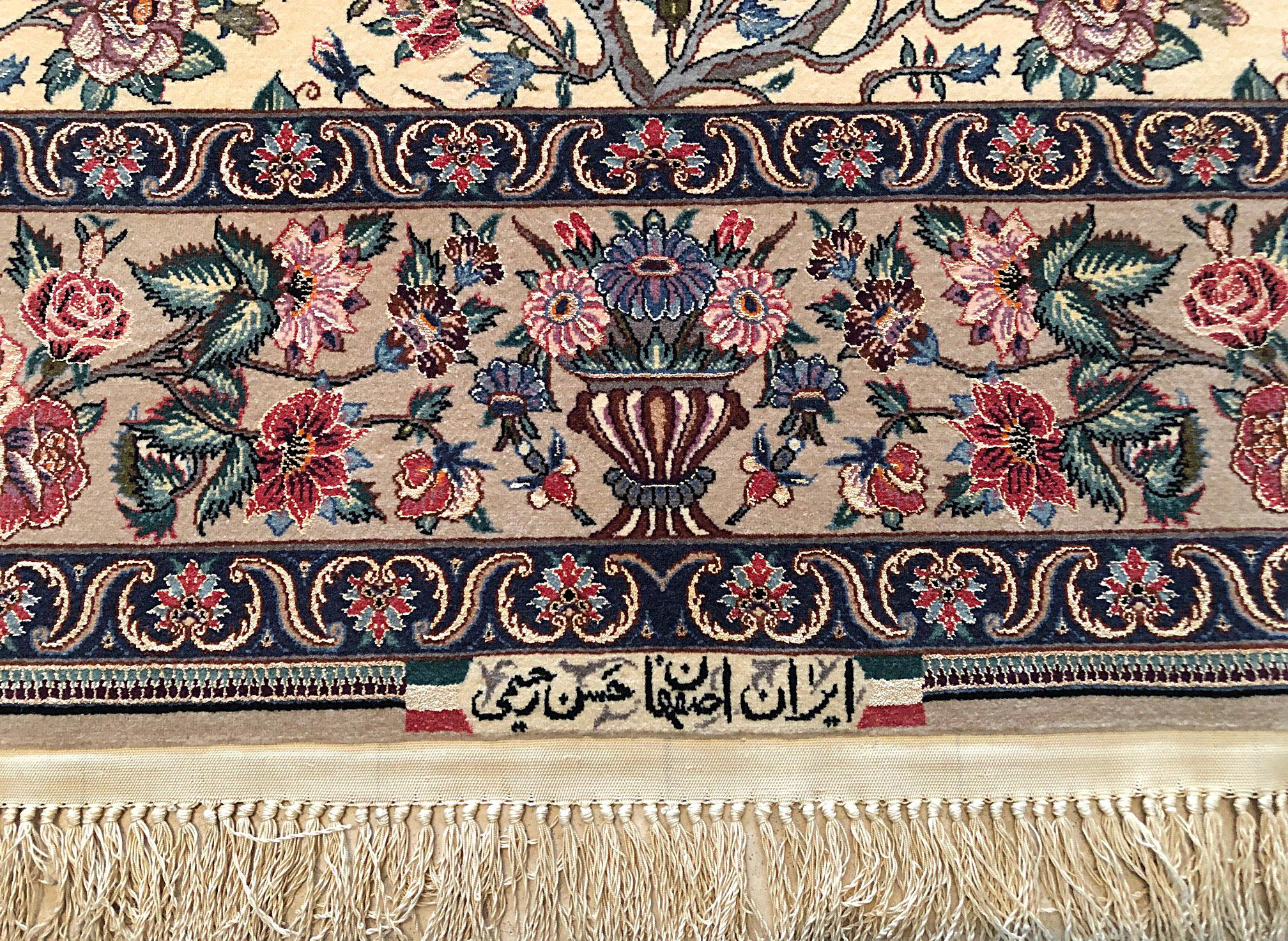 Contemporary Persian Hand Knotted All-Over Floral Silk Isfahan Rug