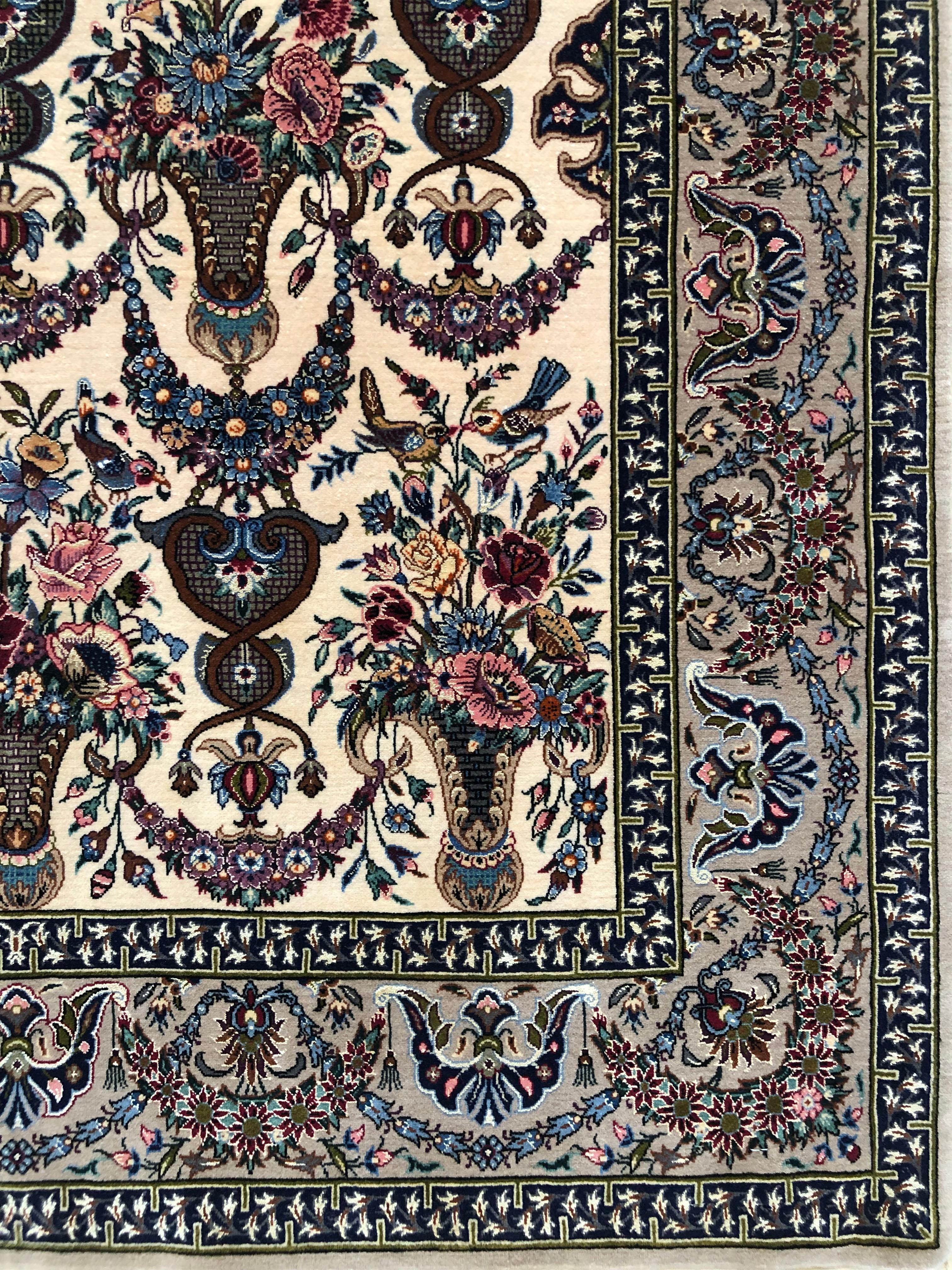Persian Hand Knotted All-Over Floral Silk Isfahan Rug For Sale 3