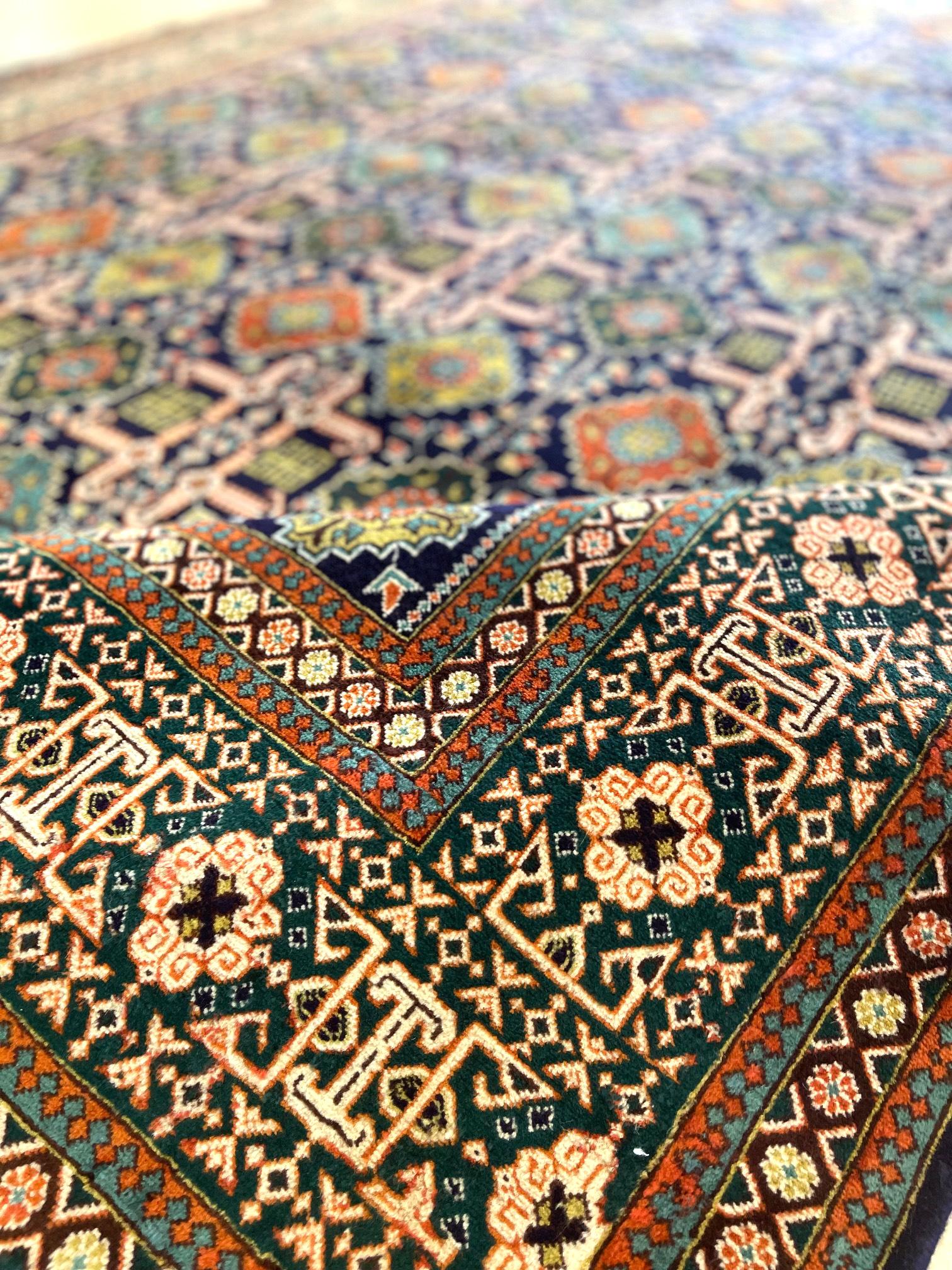 Persian Hand Knotted All over Geometric Tabriz Blue Green Rug, 1970 circa For Sale 5