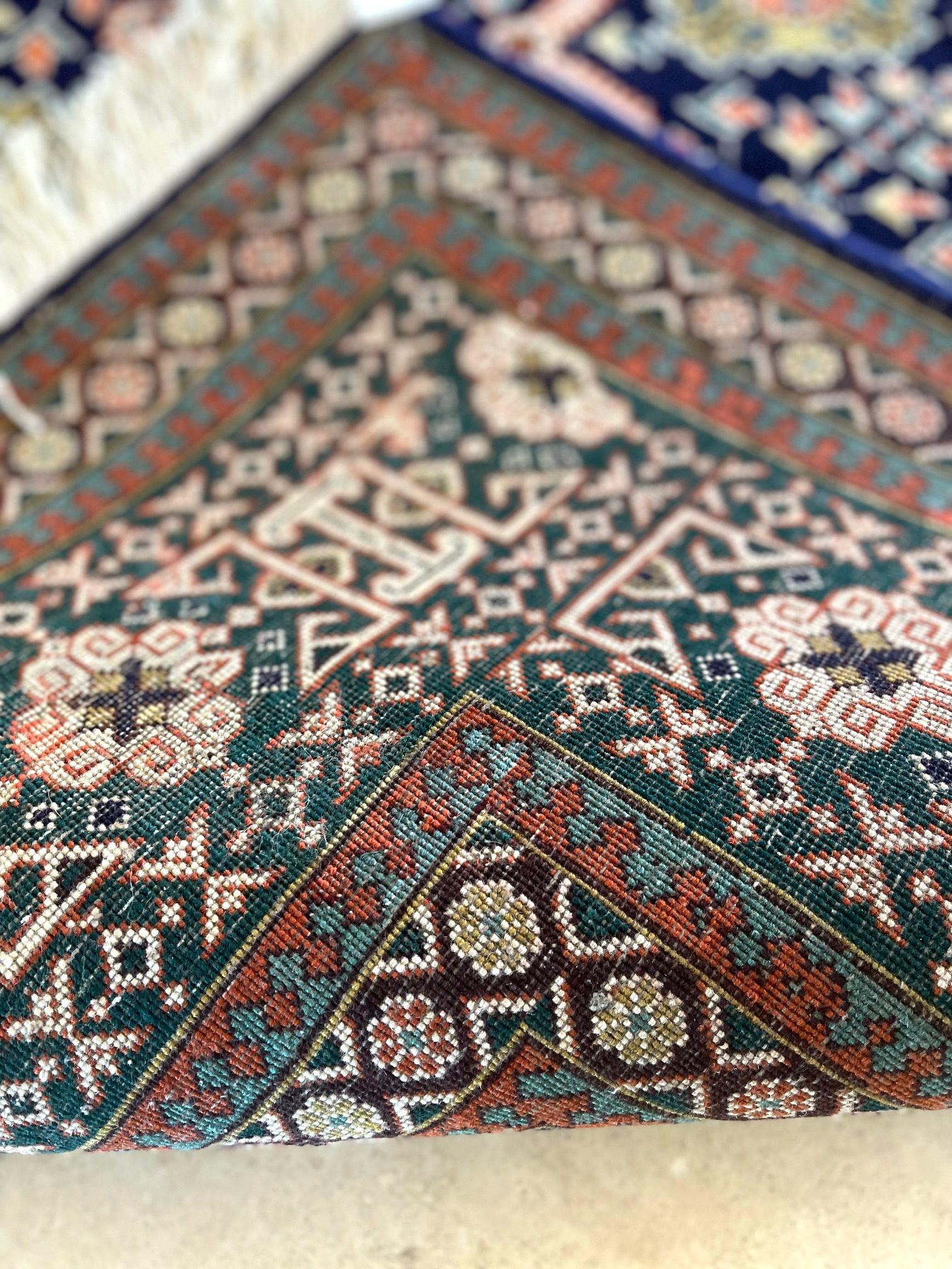 Persian Hand Knotted All over Geometric Tabriz Blue Green Rug, 1970 circa For Sale 5