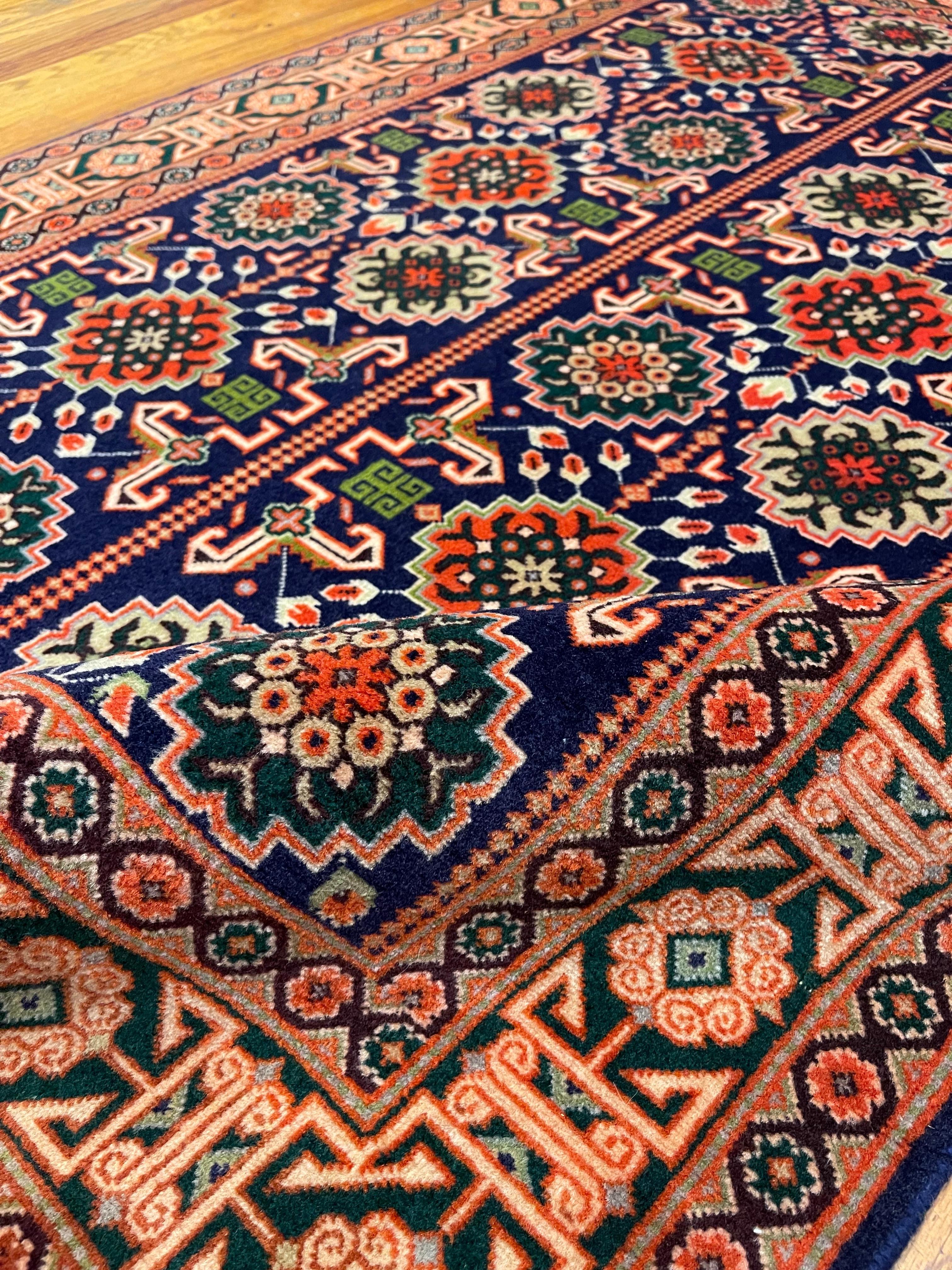 Hand-Knotted Persian Hand Knotted All Over Geometric Tabriz Blue Green Rug 1970 Circa For Sale