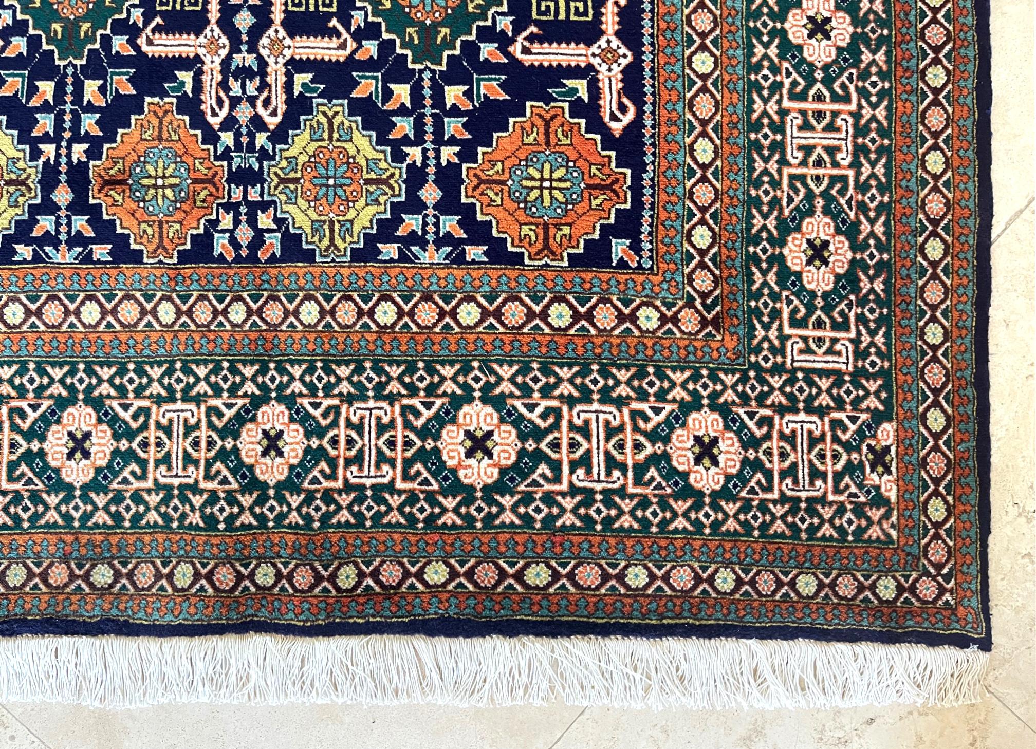 Late 20th Century Persian Hand Knotted All over Geometric Tabriz Blue Green Rug, 1970 circa For Sale