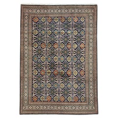Persian Hand Knotted All over Geometric Tabriz Blue Green Rug, 1970 circa