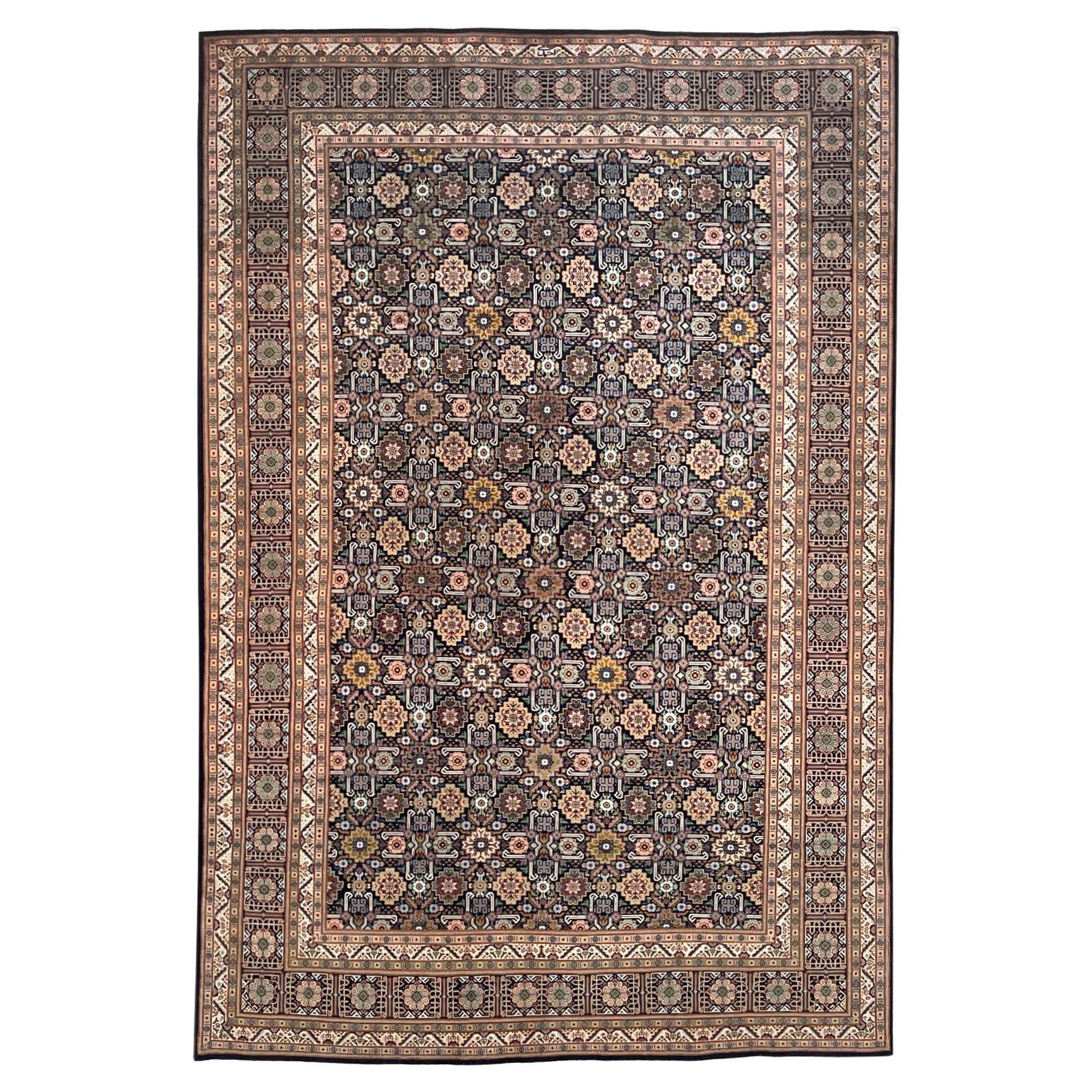 Persian Geometric Tabriz Blue Green Rug