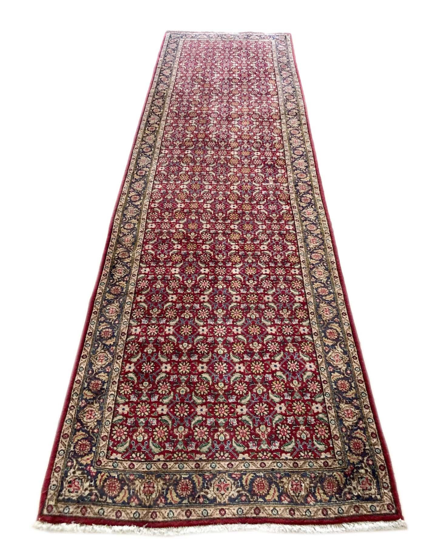Persian Hand Knotted All over Herati Red Tabriz Runner Rug, circa 1970 In Good Condition In San Diego, CA