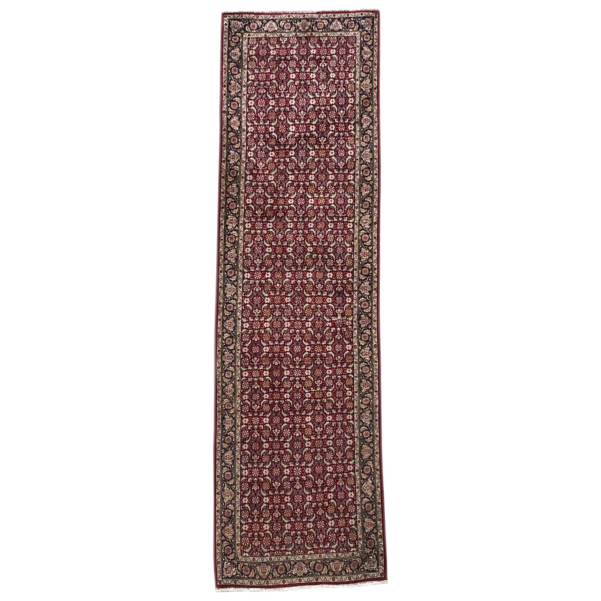 Persian Hand Knotted All over Herati Red Tabriz Runner Rug, circa 1970
