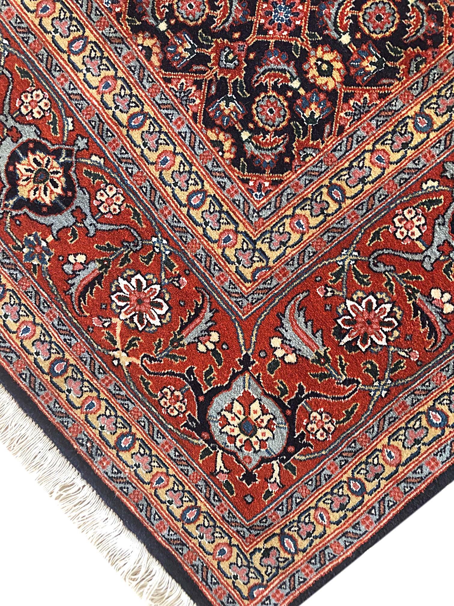 Wool Persian Hand Knotted All-Over Rust Dark Blue Herati Design Tabriz Rug For Sale