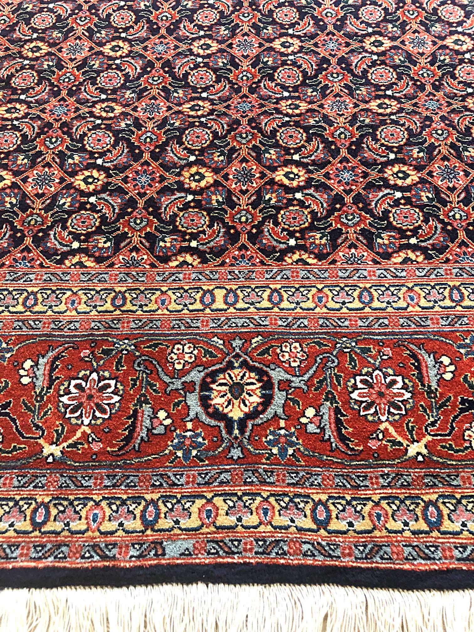 Persian Hand Knotted All-Over Rust Dark Blue Herati Design Tabriz Rug For Sale 1