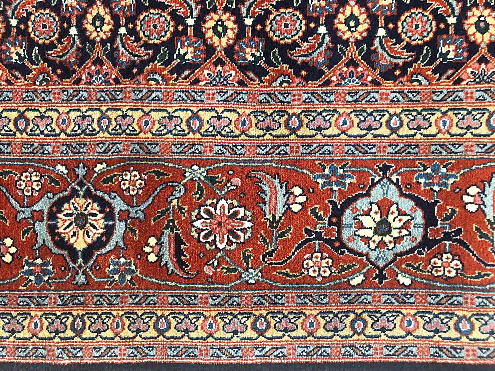 Persian Hand Knotted All-Over Rust Dark Blue Herati Design Tabriz Rug For Sale 3