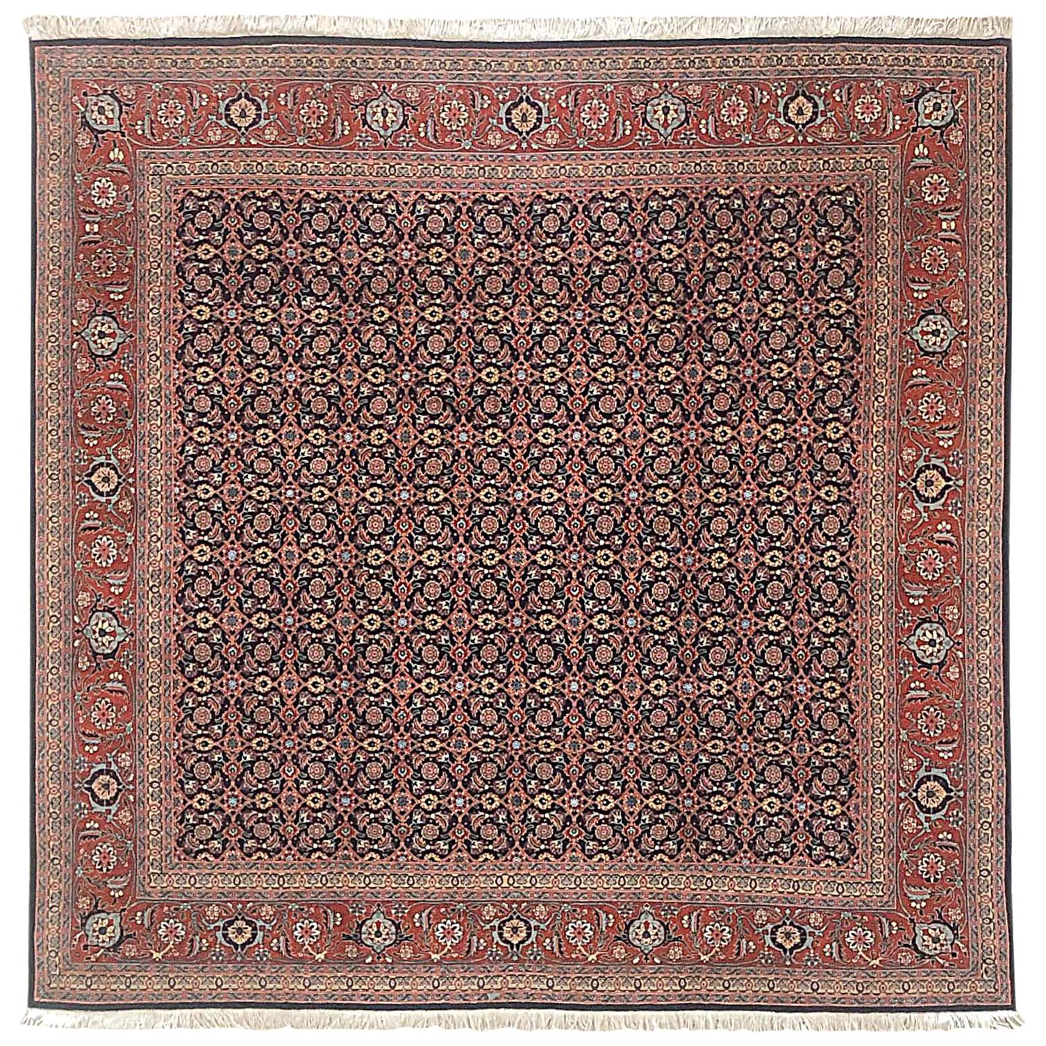 Persian Hand Knotted All-Over Rust Dark Blue Herati Design Tabriz Rug For Sale