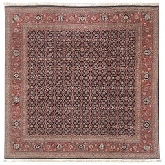 Persian Hand Knotted All-Over Rust Dark Blue Herati Design Tabriz Rug