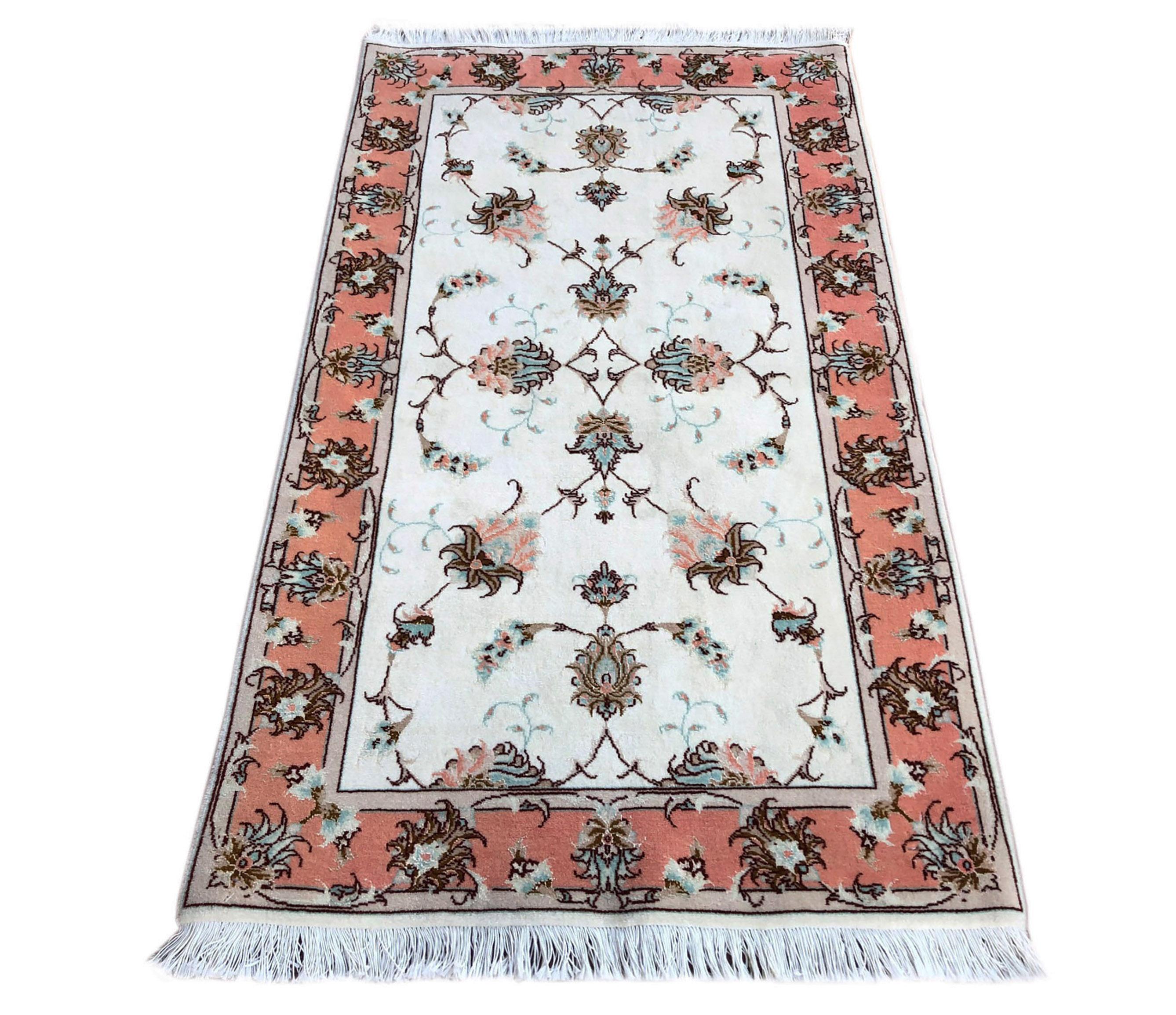 Persian Hand Knotted All-Over Semi Floral Cream Tabriz Rug 7