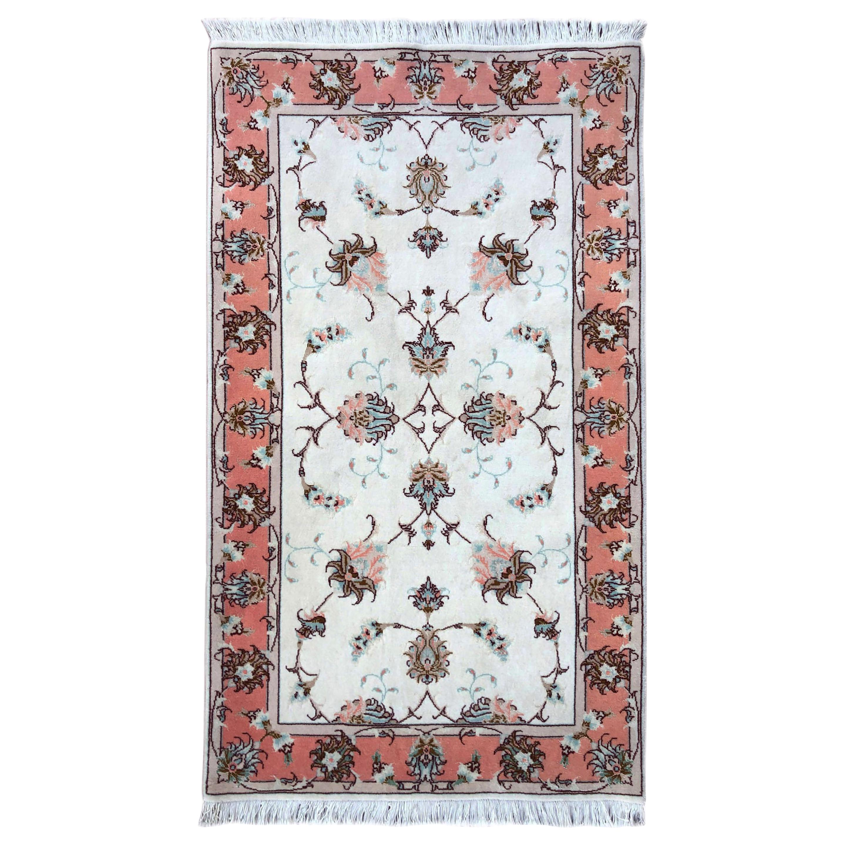 Persian Hand Knotted All-Over Semi Floral Cream Tabriz Rug