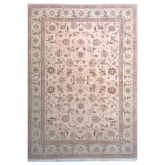 Persian Hand Knotted All-Over Semi Floral Tabriz Cream Rug