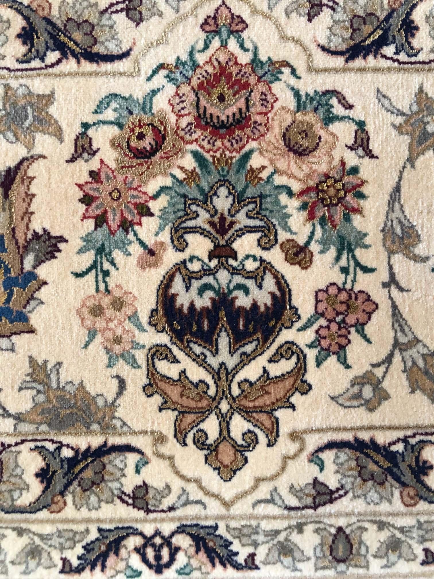 Persian Hand Knotted All-Over Floral Silk Isfahan Rug 18 Kheft For Sale 4