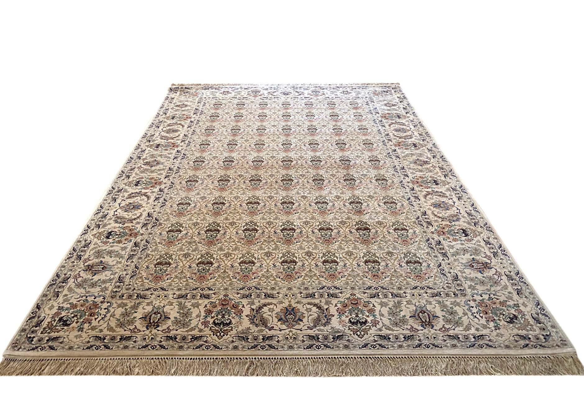 Hand-Knotted Persian Hand Knotted All-Over Floral Silk Isfahan Rug 18 Kheft For Sale
