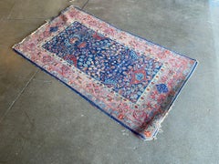 Persian Hand Knotted All-Over Vase Floral Blue/Red Silk Rug