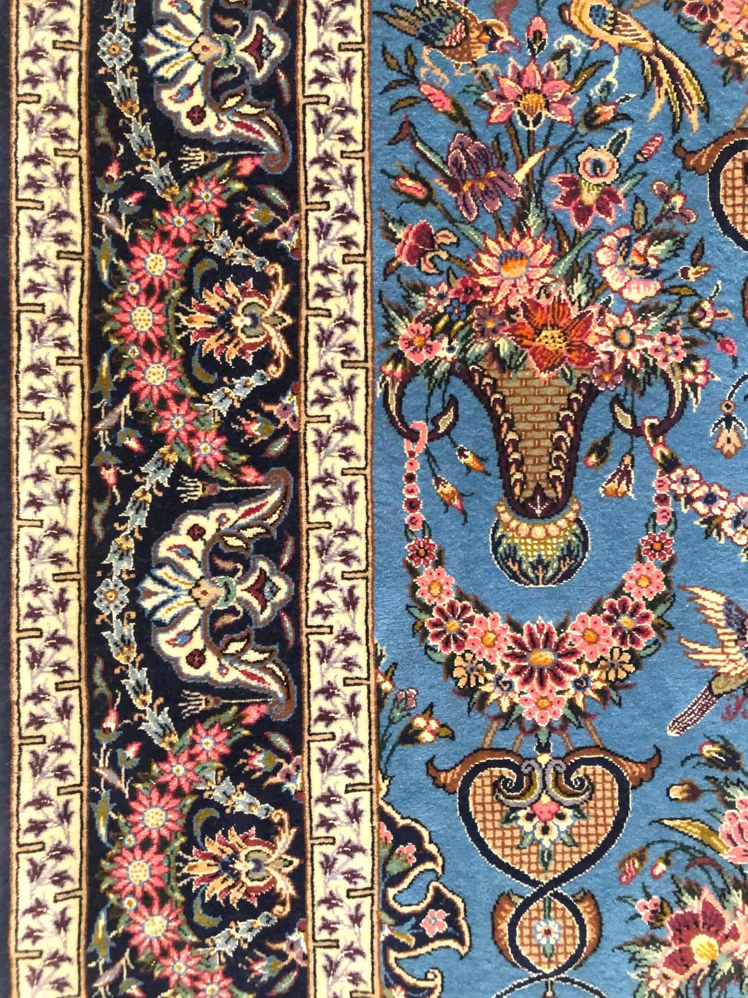 Persischer handgeknüpfter All-Over-Vase Neuer Teppich aus geblümter blauer Seide Isfahan im Angebot 4