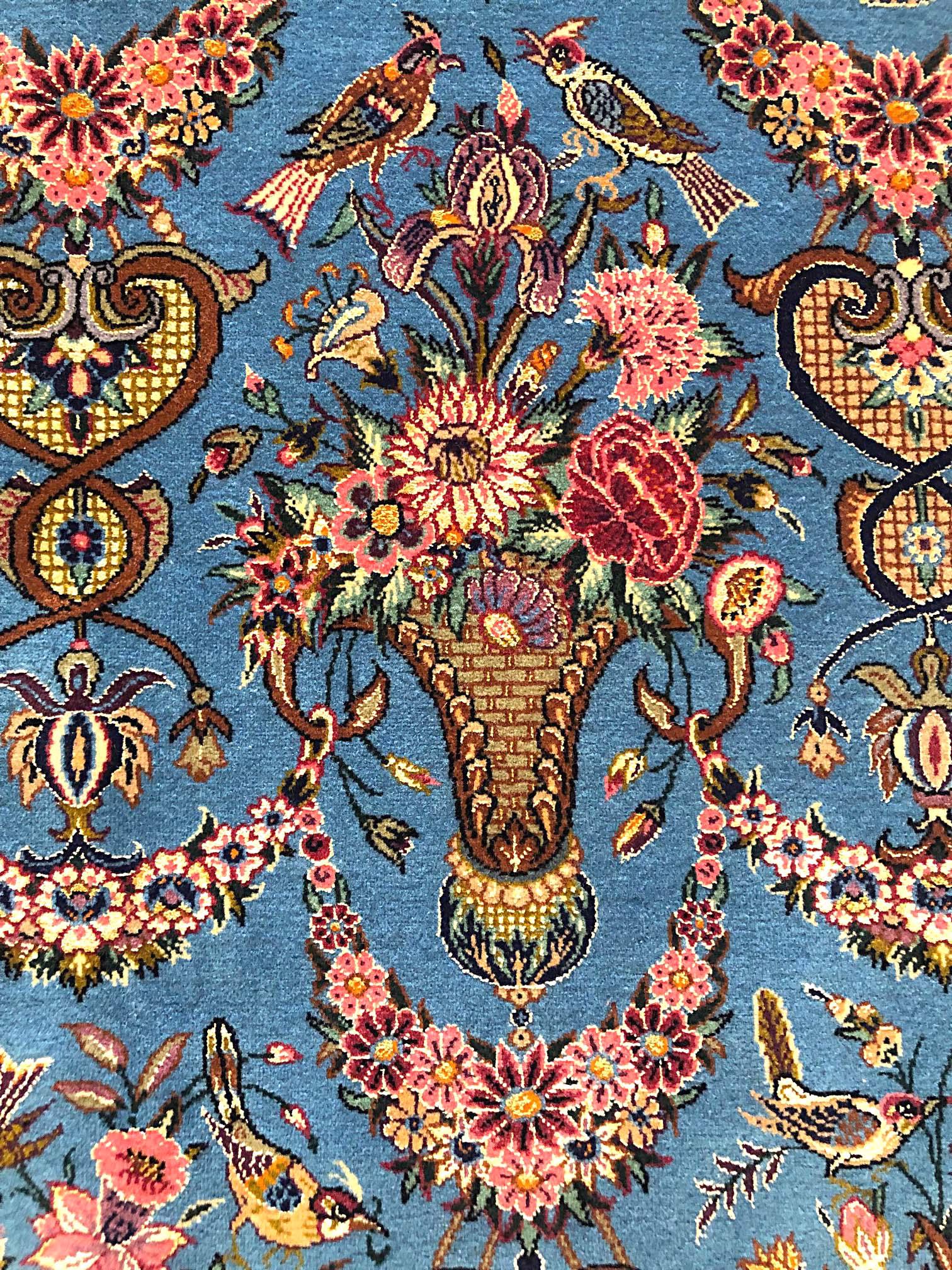 Persian Hand Knotted All-Over Vase Floral Blue Silk Isfahan New Rug In New Condition For Sale In San Diego, CA