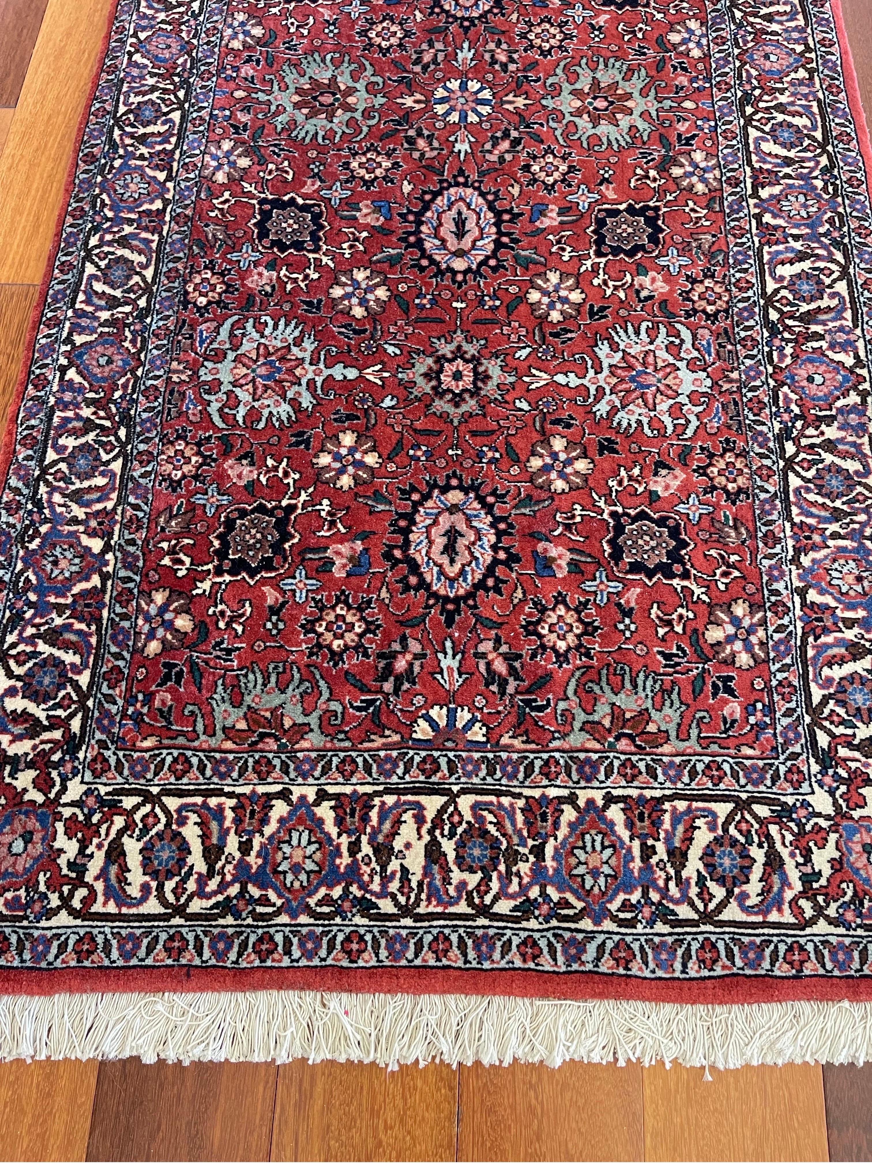Hand-Knotted Persian Hand Knotted Allover Medallion Design Floral Bijar Red Runner Rug 2000  For Sale