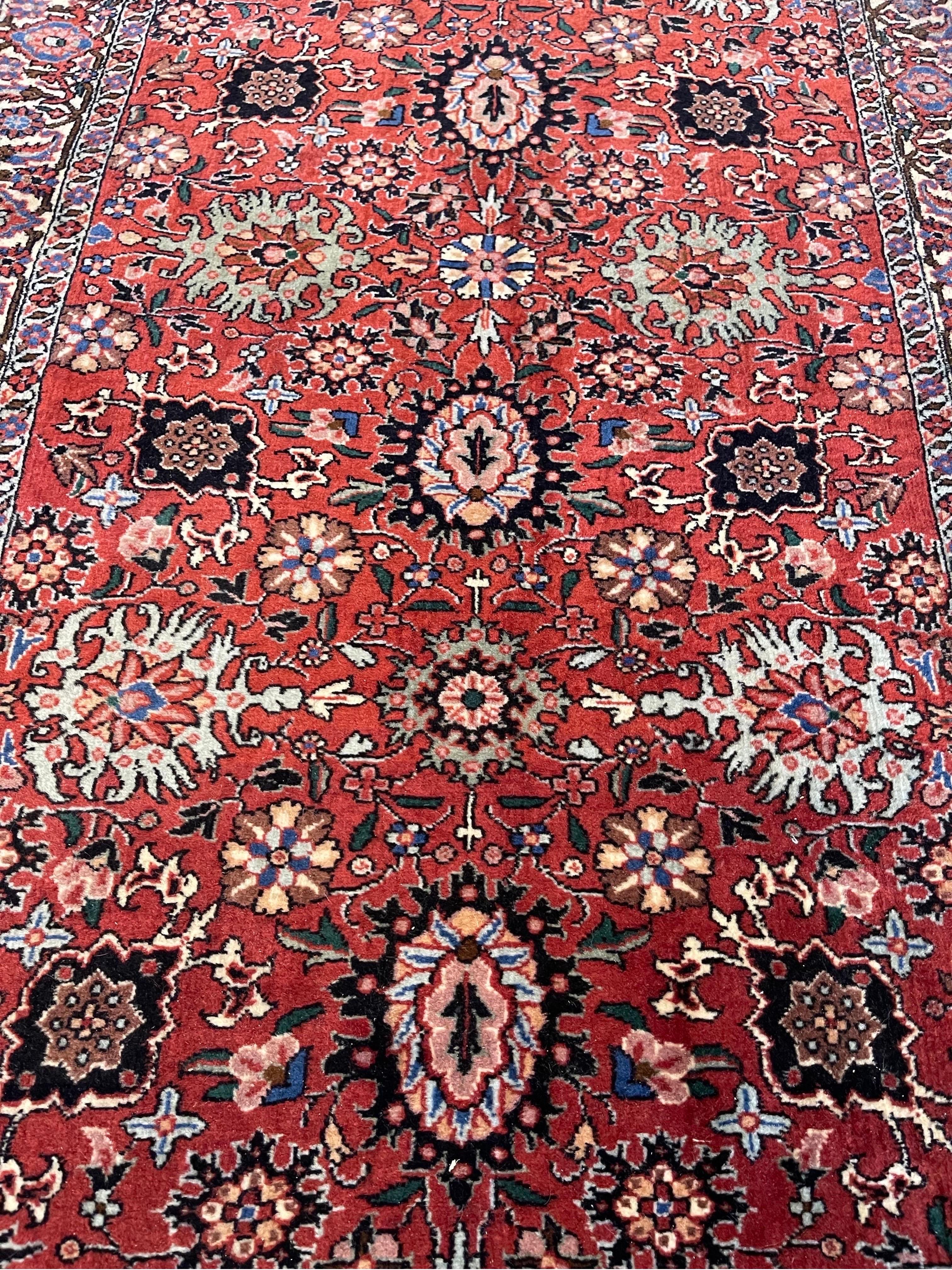 Persian Hand Knotted Allover Medallion Design Floral Bijar Red Runner Rug 2000  In New Condition For Sale In San Diego, CA