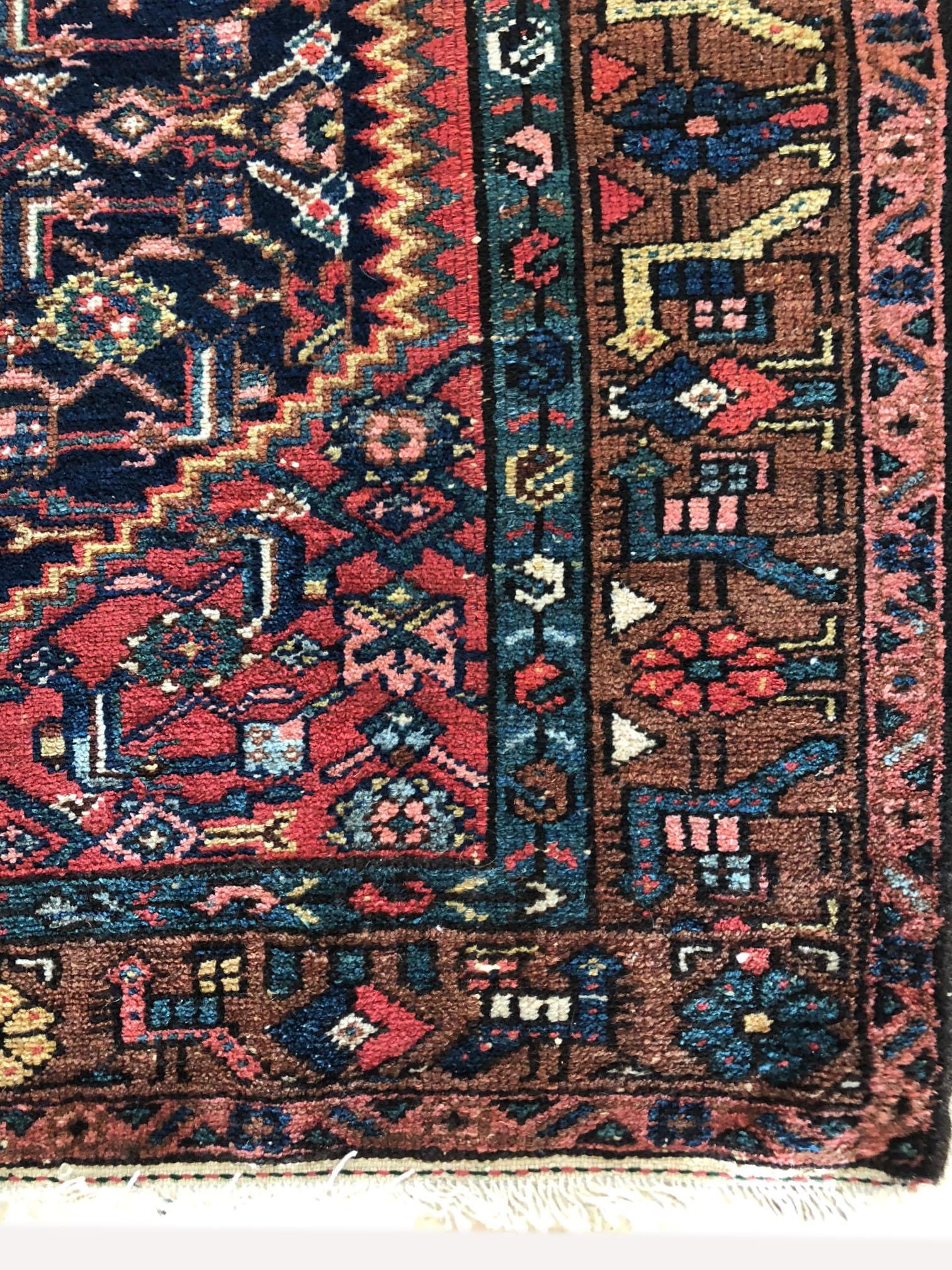 Hand-Knotted Persian Hand Knotted Antique Blue Mauve Hamadan Tribal Rug, circa 1930 For Sale