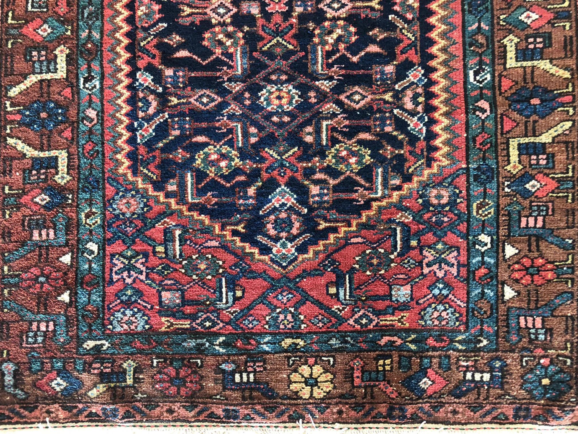 Persian Hand Knotted Antique Blue Mauve Hamadan Tribal Rug, circa 1930 In Good Condition For Sale In San Diego, CA