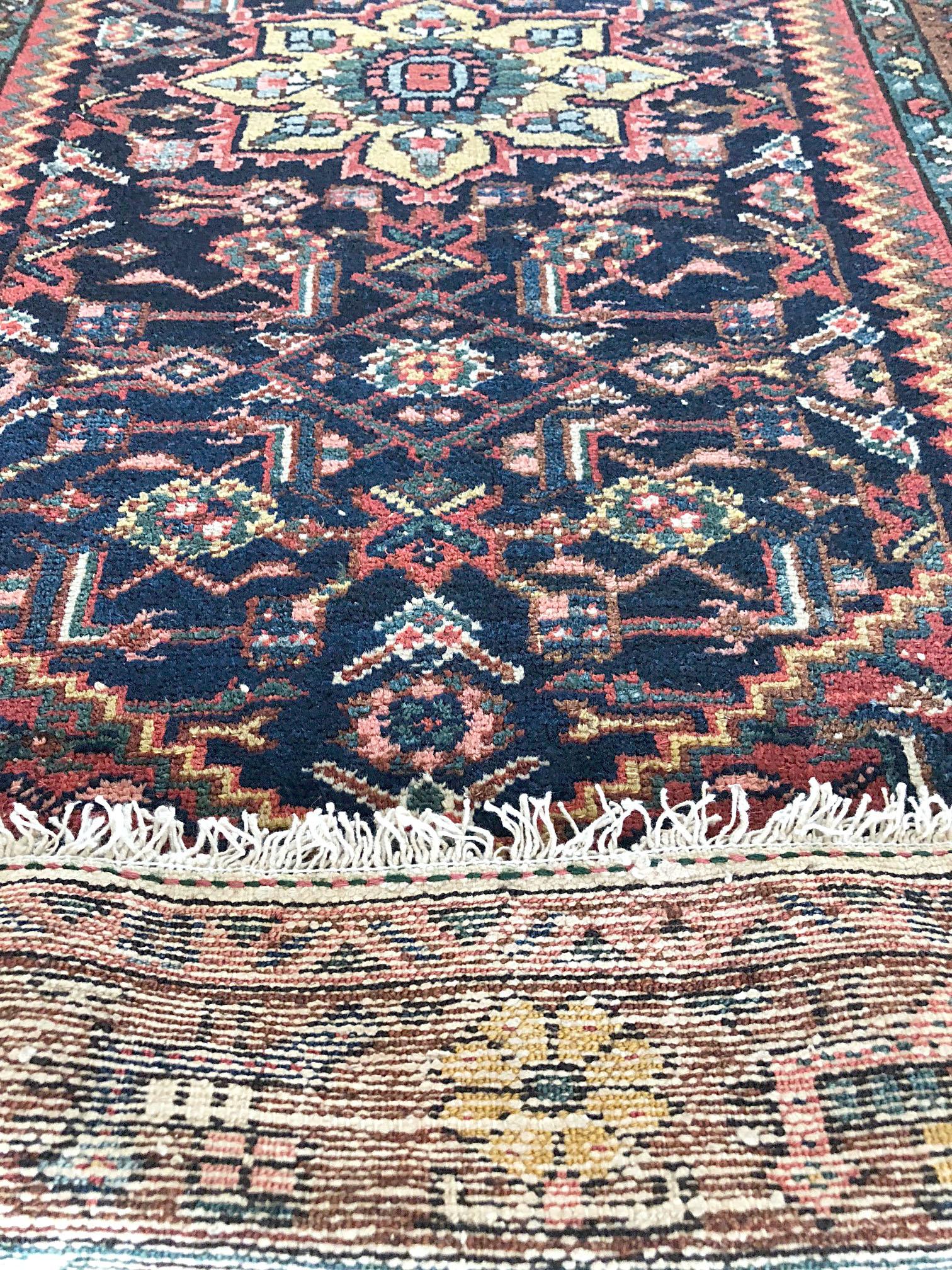 Mid-20th Century Persian Hand Knotted Antique Blue Mauve Hamadan Tribal Rug, circa 1930 For Sale