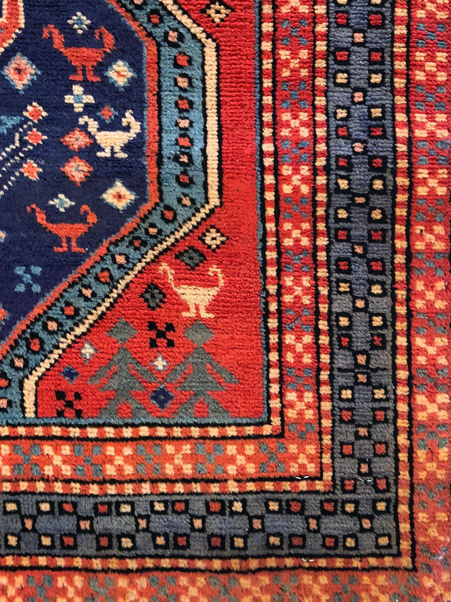 Hand-Knotted Persian Hand Knotted Ardabil Tribal Salmon Blue Runner, circa 1960