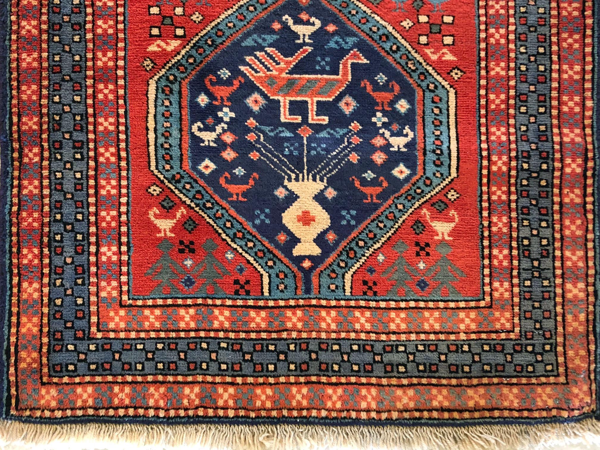 Persian Hand Knotted Ardabil Tribal Salmon Blue Runner, circa 1960 In Good Condition In San Diego, CA