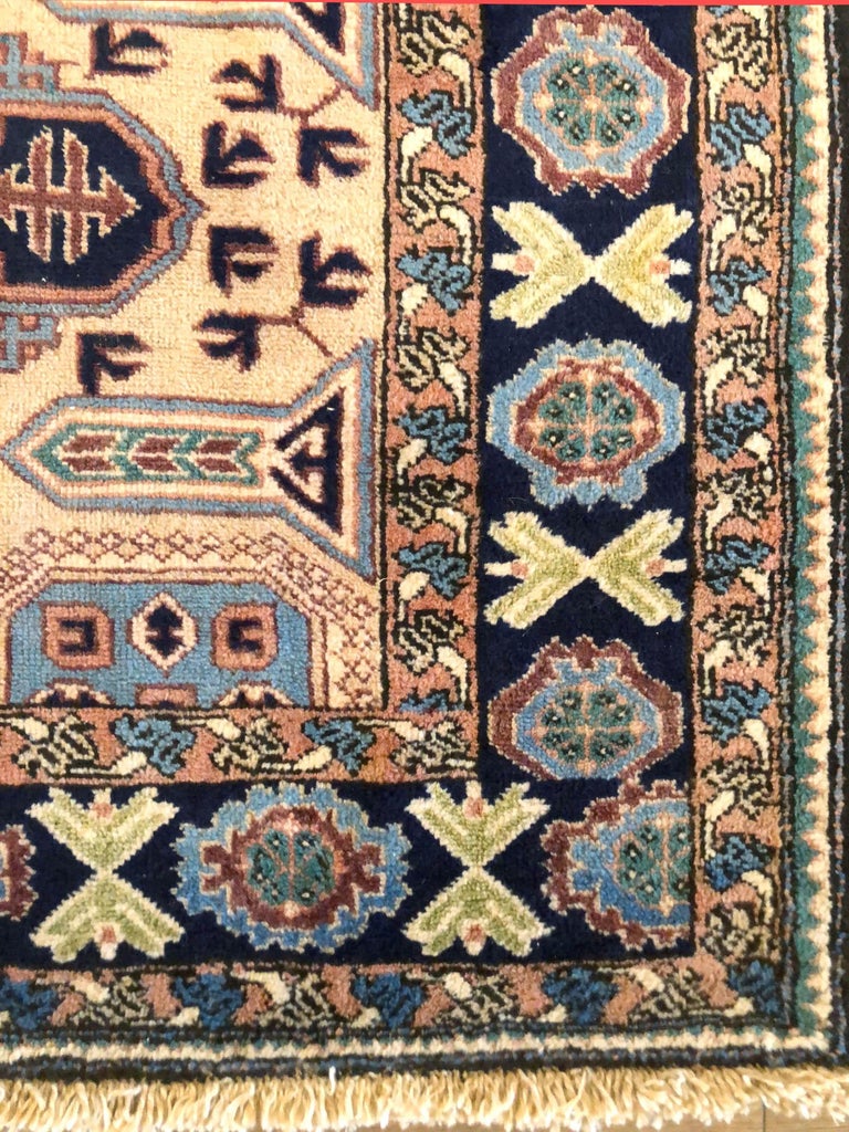 Persian Hand Knotted Blue Cream Geometric Ardabil Rug, circa 1960 at ...