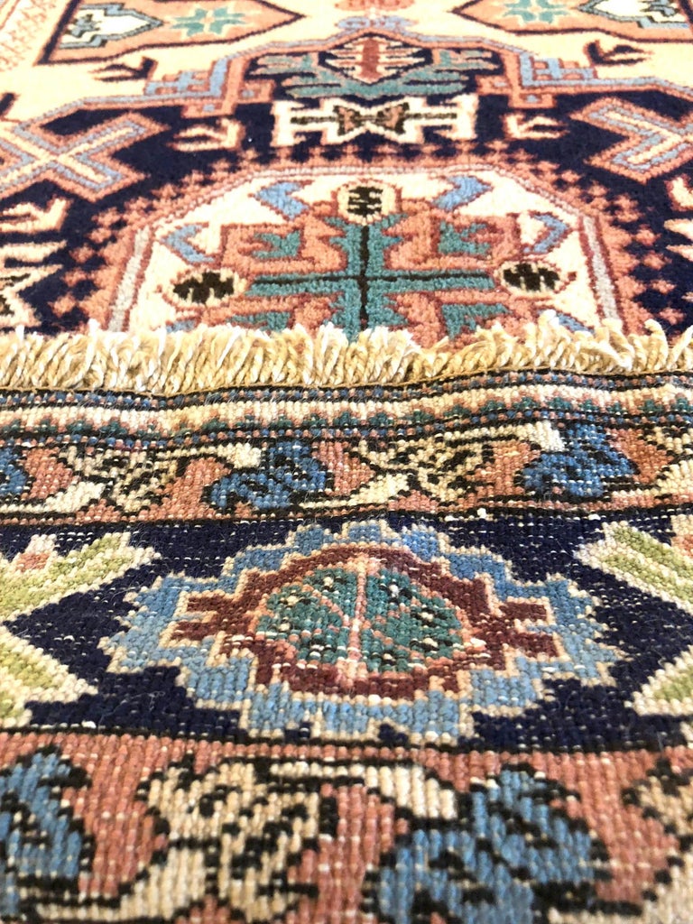 Persian Hand Knotted Blue Cream Geometric Ardabil Rug, circa 1960 at ...