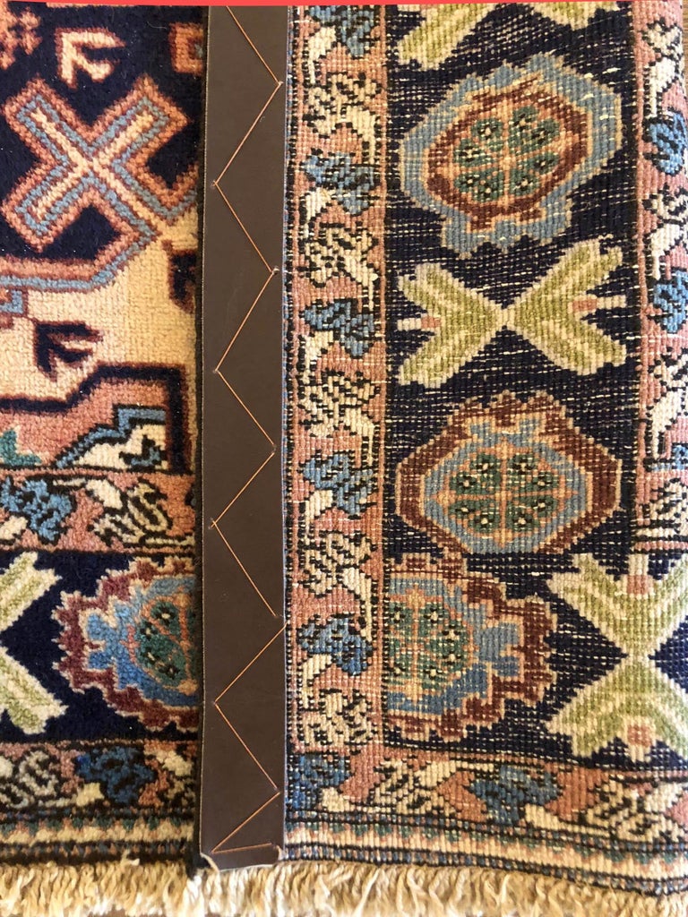 Persian Hand Knotted Blue Cream Geometric Ardabil Rug, circa 1960 at ...