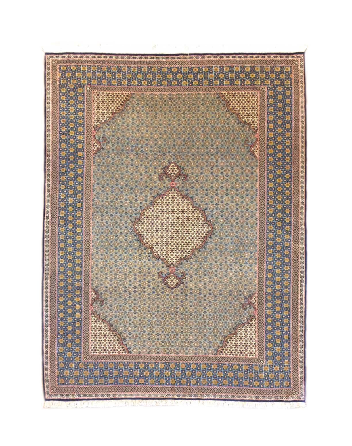 Persian Hand Knotted Blue Qum Rug, circa 1960s 3