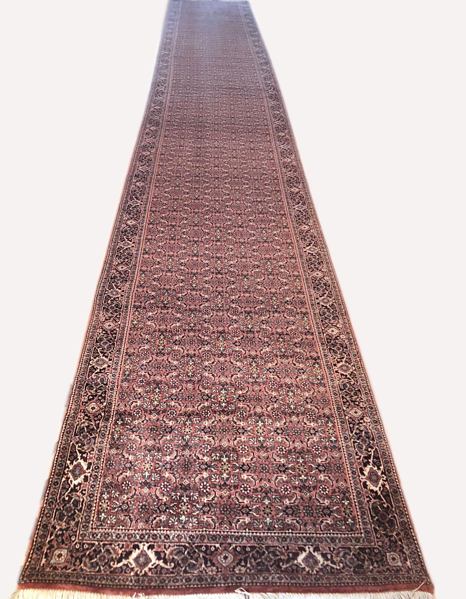 Persian Hand Knotted Blue Red Herati Design Bijar Runner Rug For Sale 5