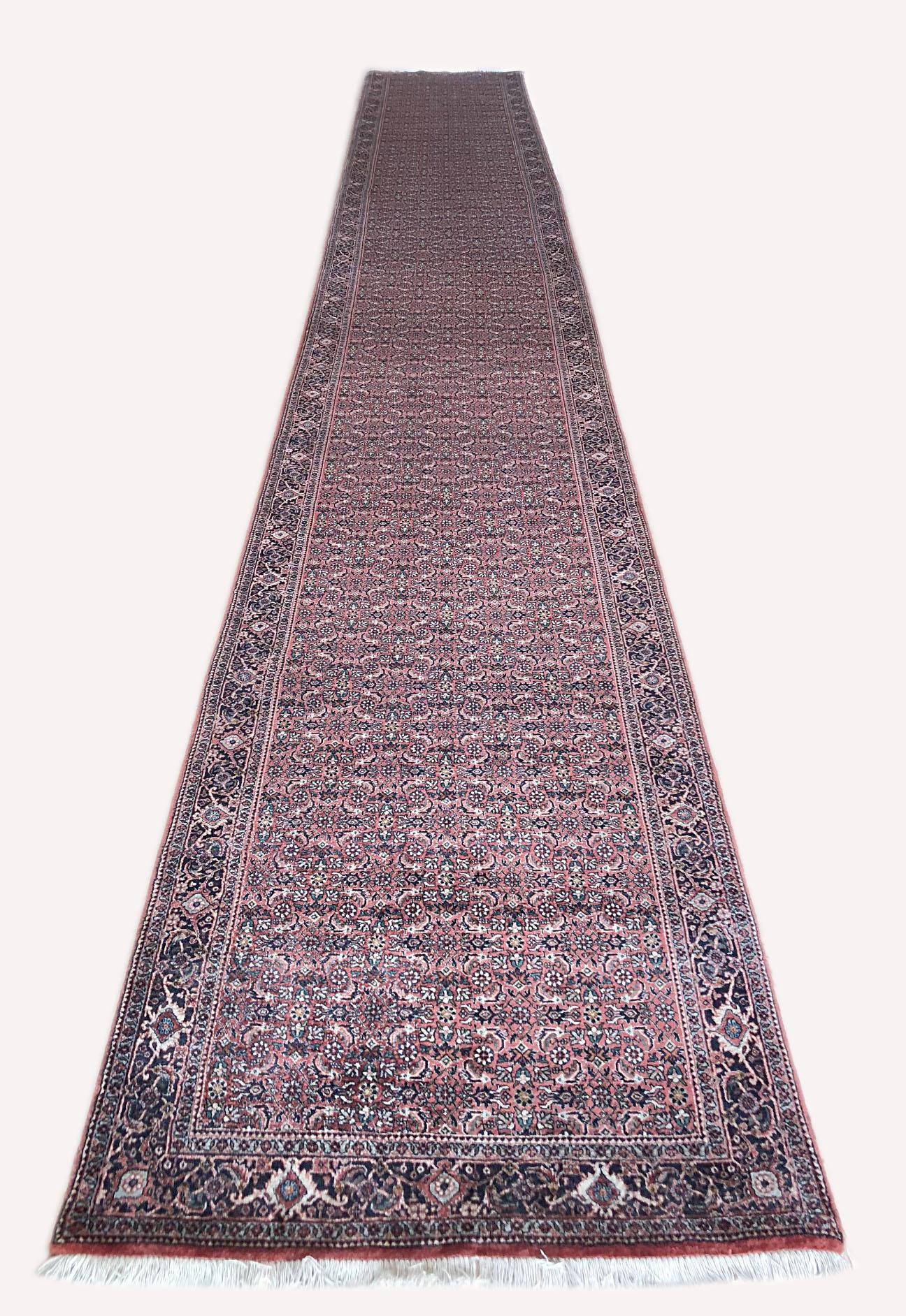 Persian Hand Knotted Blue Red Herati Design Bijar Runner Rug In Good Condition For Sale In San Diego, CA