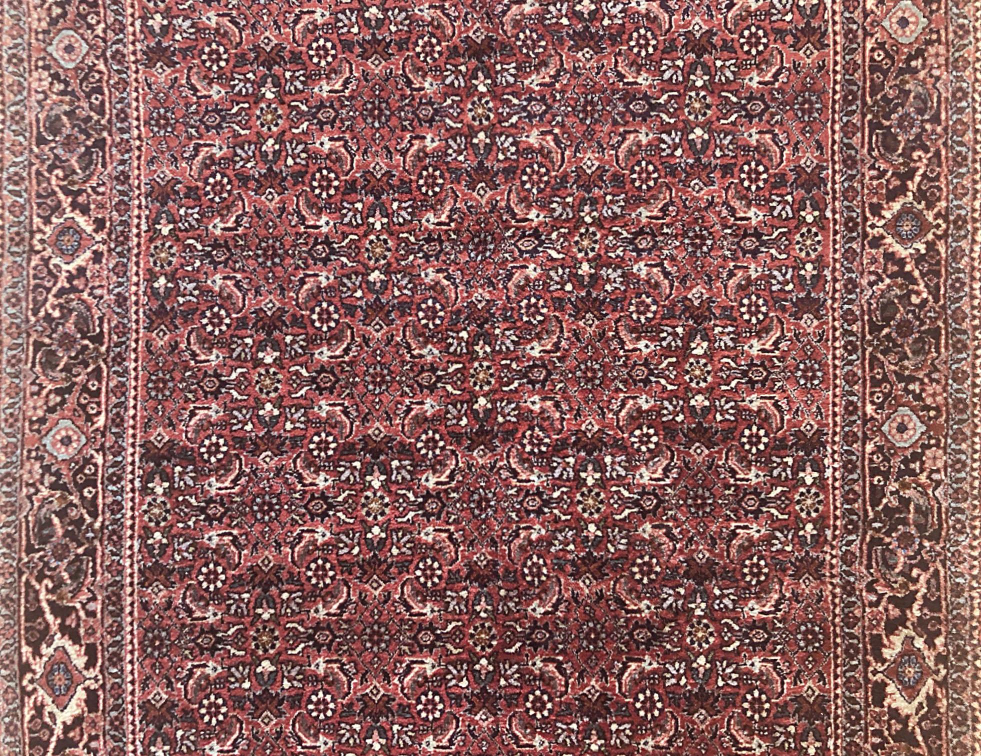 Wool Persian Hand Knotted Blue Red Herati Design Bijar Runner Rug For Sale