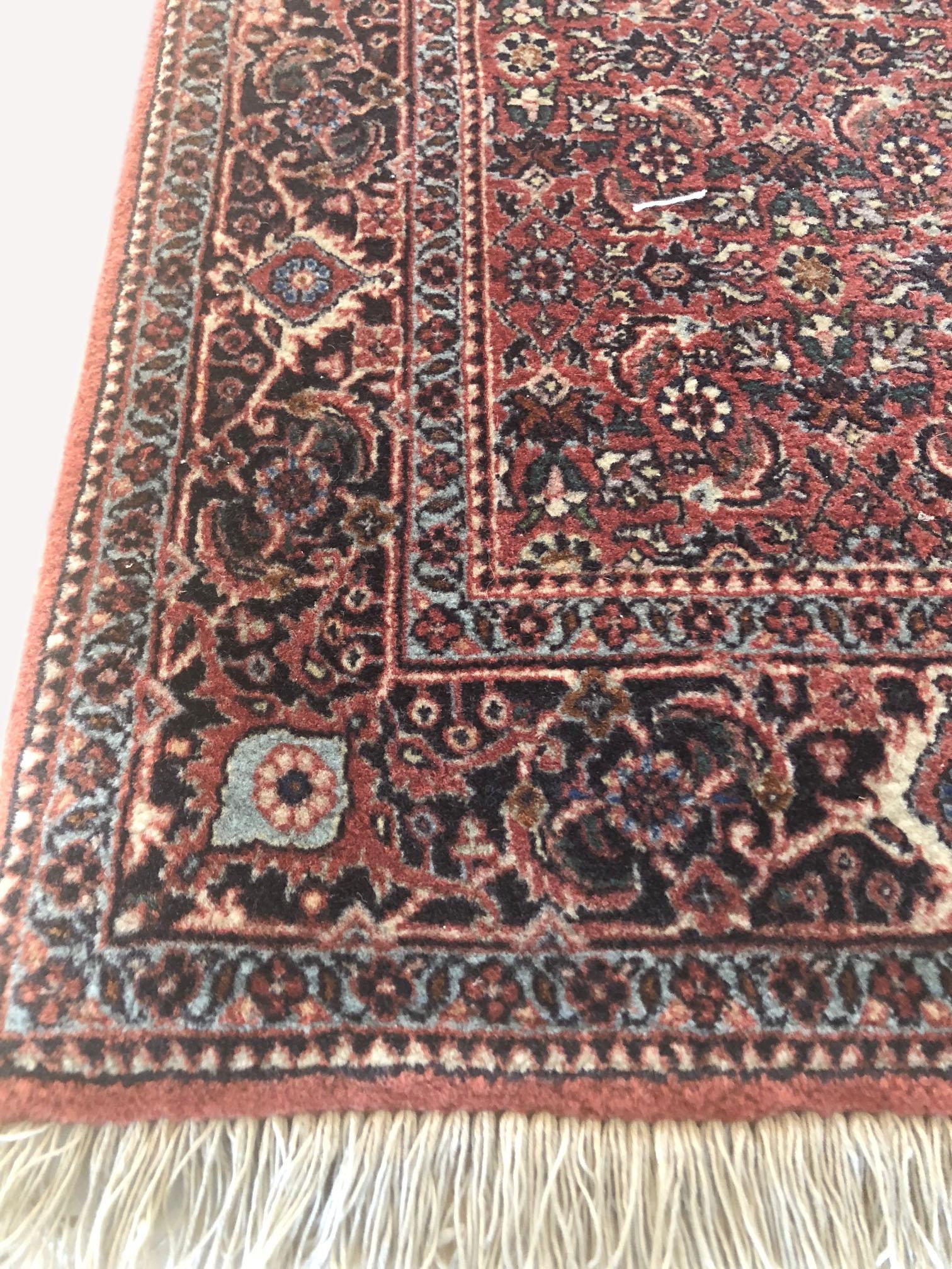Persian Hand Knotted Blue Red Herati Design Bijar Runner Rug For Sale 1