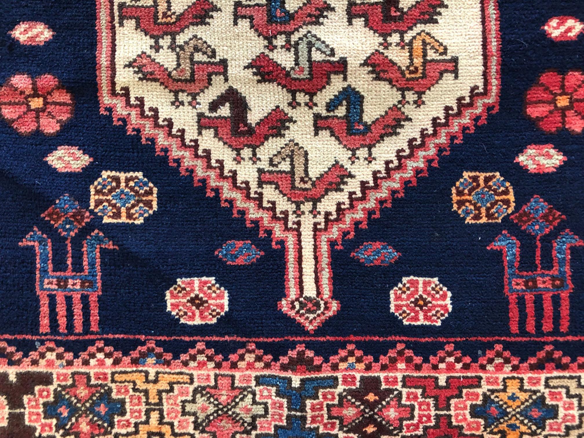 Persian Hand Knotted Blue Tribal Ardabil Rug, circa 1960 In Good Condition In San Diego, CA