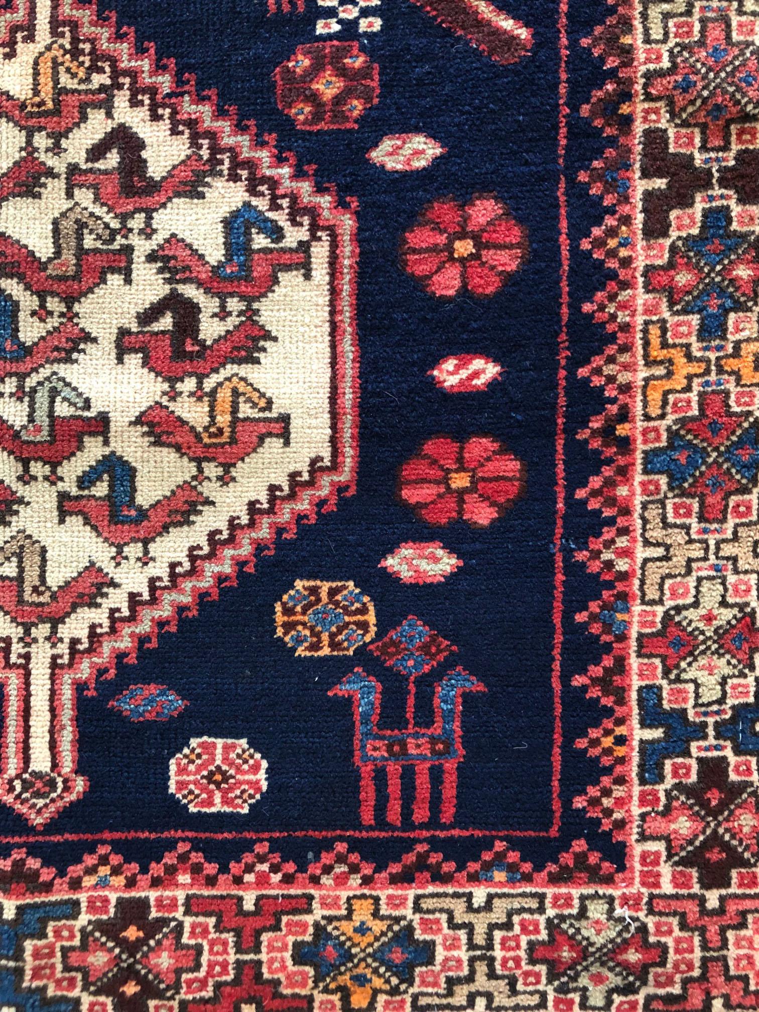 Mid-20th Century Persian Hand Knotted Blue Tribal Ardabil Rug, circa 1960