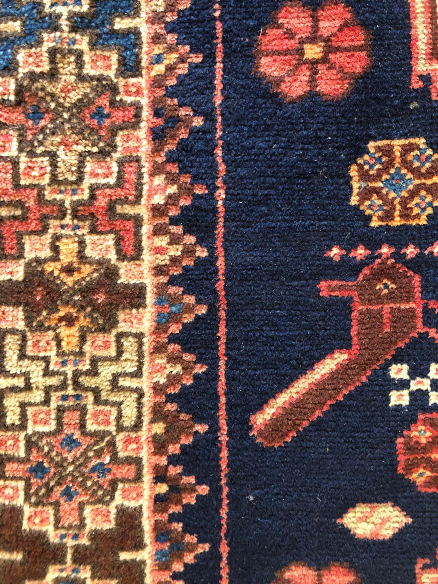 Wool Persian Hand Knotted Blue Tribal Ardabil Rug, circa 1960