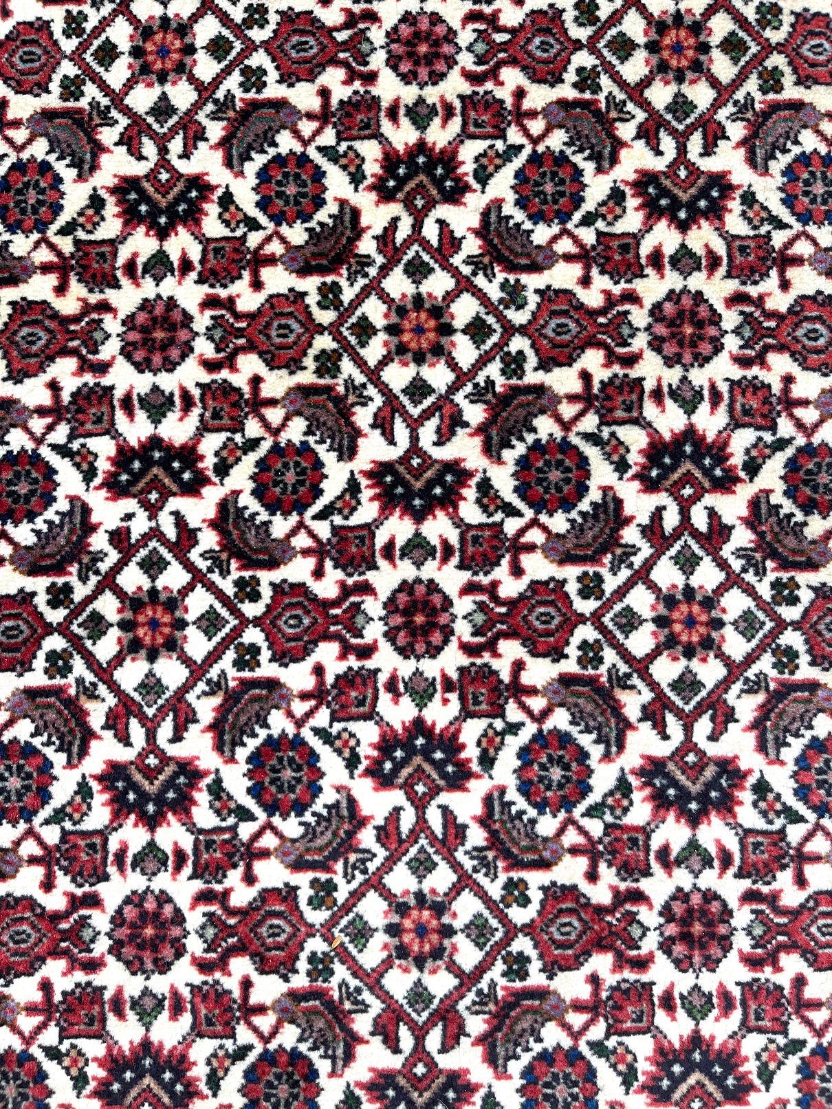 Persian Hand Knotted Diamond Medallion Design Floral Bijar Tukan Red Runner Rug In New Condition For Sale In San Diego, CA