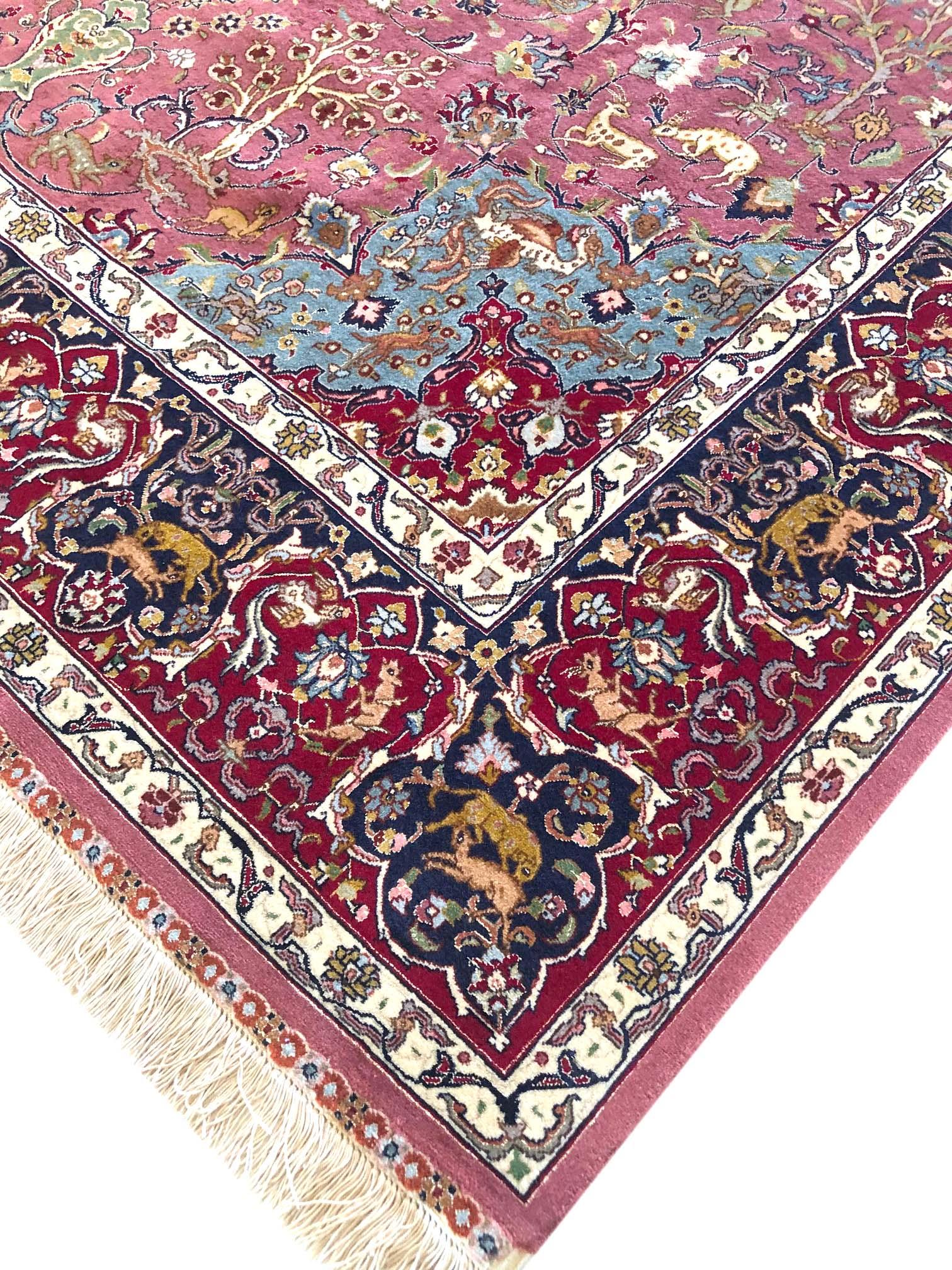 Persian Hand Knotted Floral Medallion Animal Motif Tabriz Rug 60 Raj For Sale 6